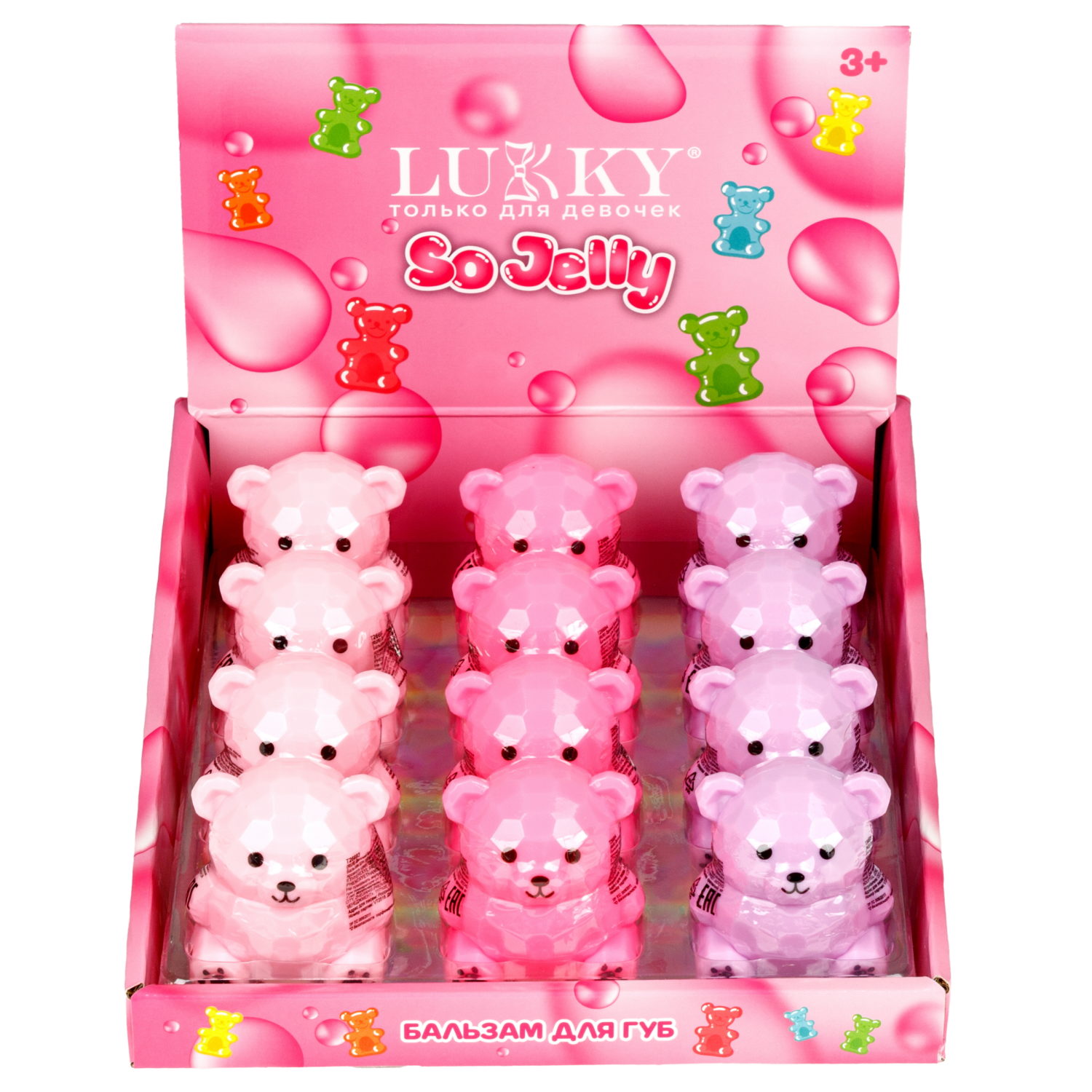 Бальзам для губ детский Lukky Гламурные Зверушки Мишка Тедди, с блёстками, 9 г, 3 цвета в ассортименте