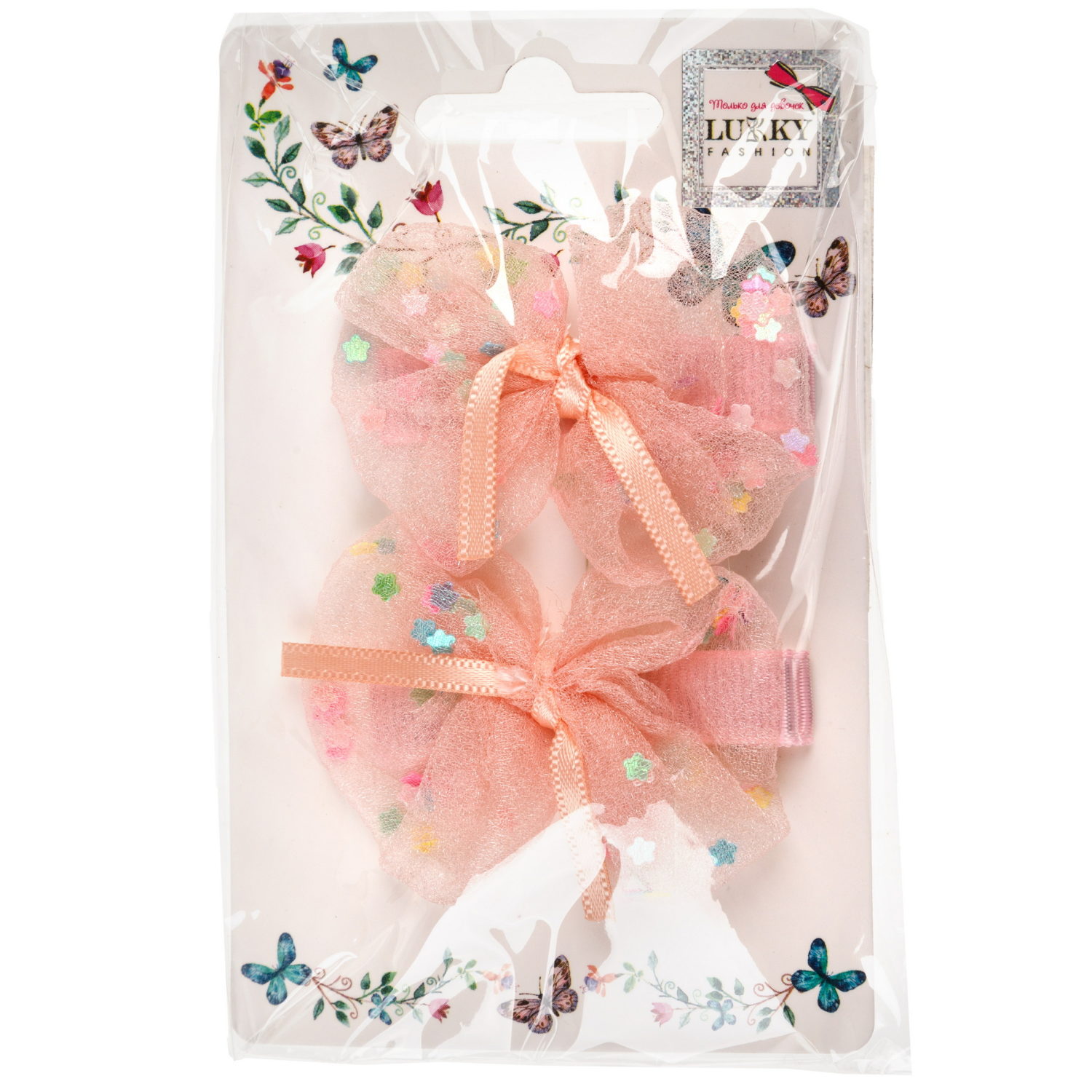 Заколки для волос Lukky Fashion Бантики с блестящей насыпкой, детские, для девочки, зажимы, 4 цвета в ассортименте, набор 2 шт.