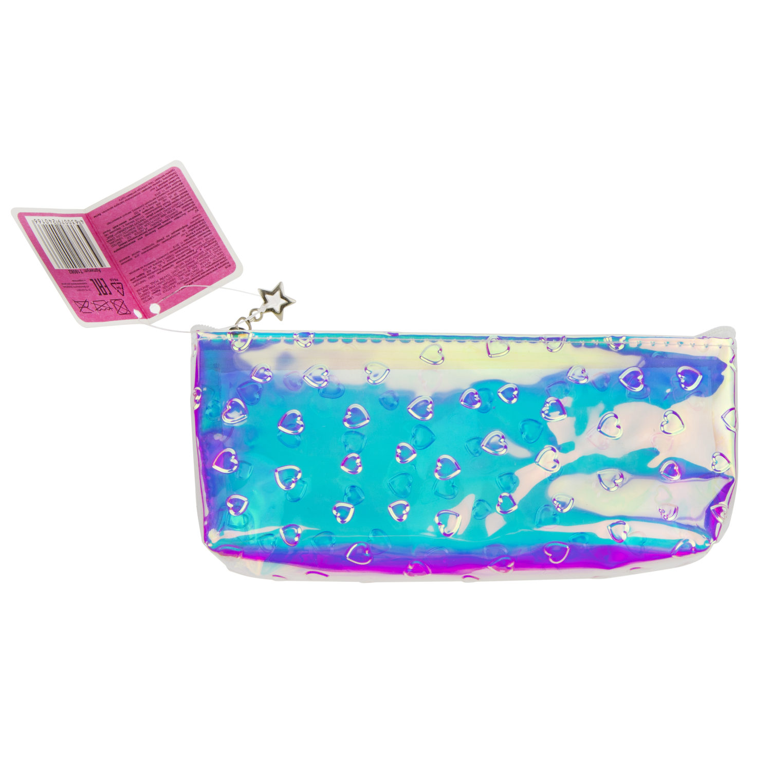 Пенал школьный, косметичка LUKKY для девочек, девушек, голографическая, с объемными сердечками, 19х8 см