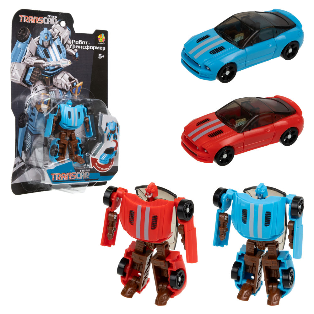 1toy Transcar mini робот-трансформер, 8 см, блистер (в асс. 2 вида, красный и синий)