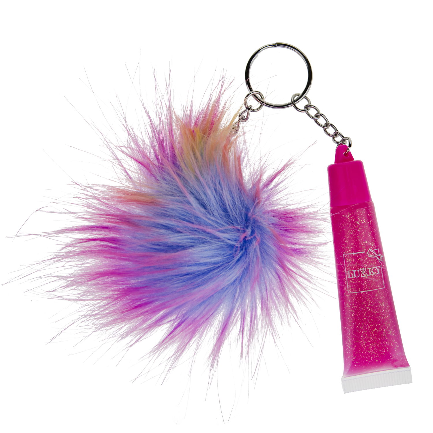 Блеск для губ LUKKY малиновый с блестками, розовый  6мл.+брелок