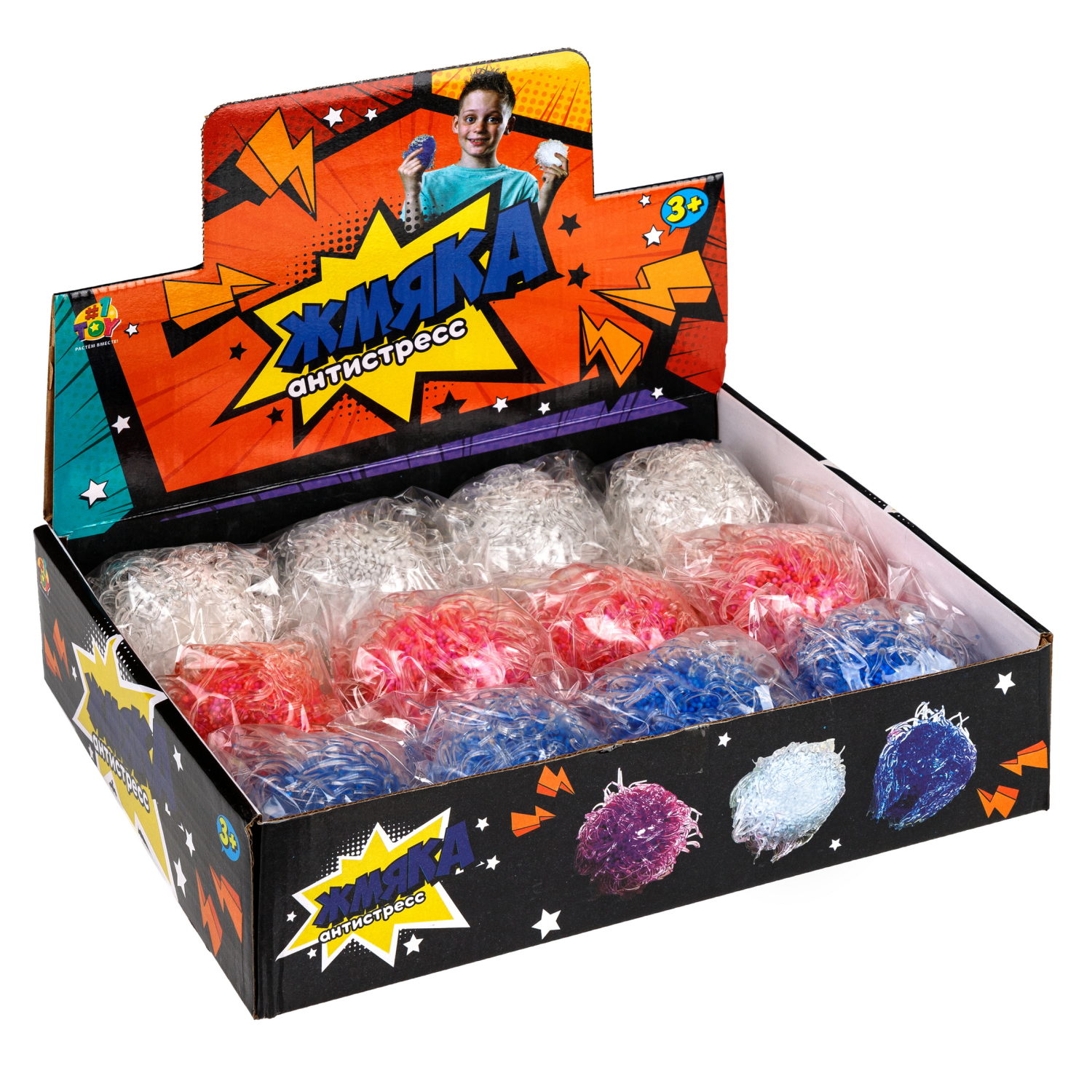 1toy Жмяка, шар с мелкими шариками, 8 см, 3 вида в ассортименте