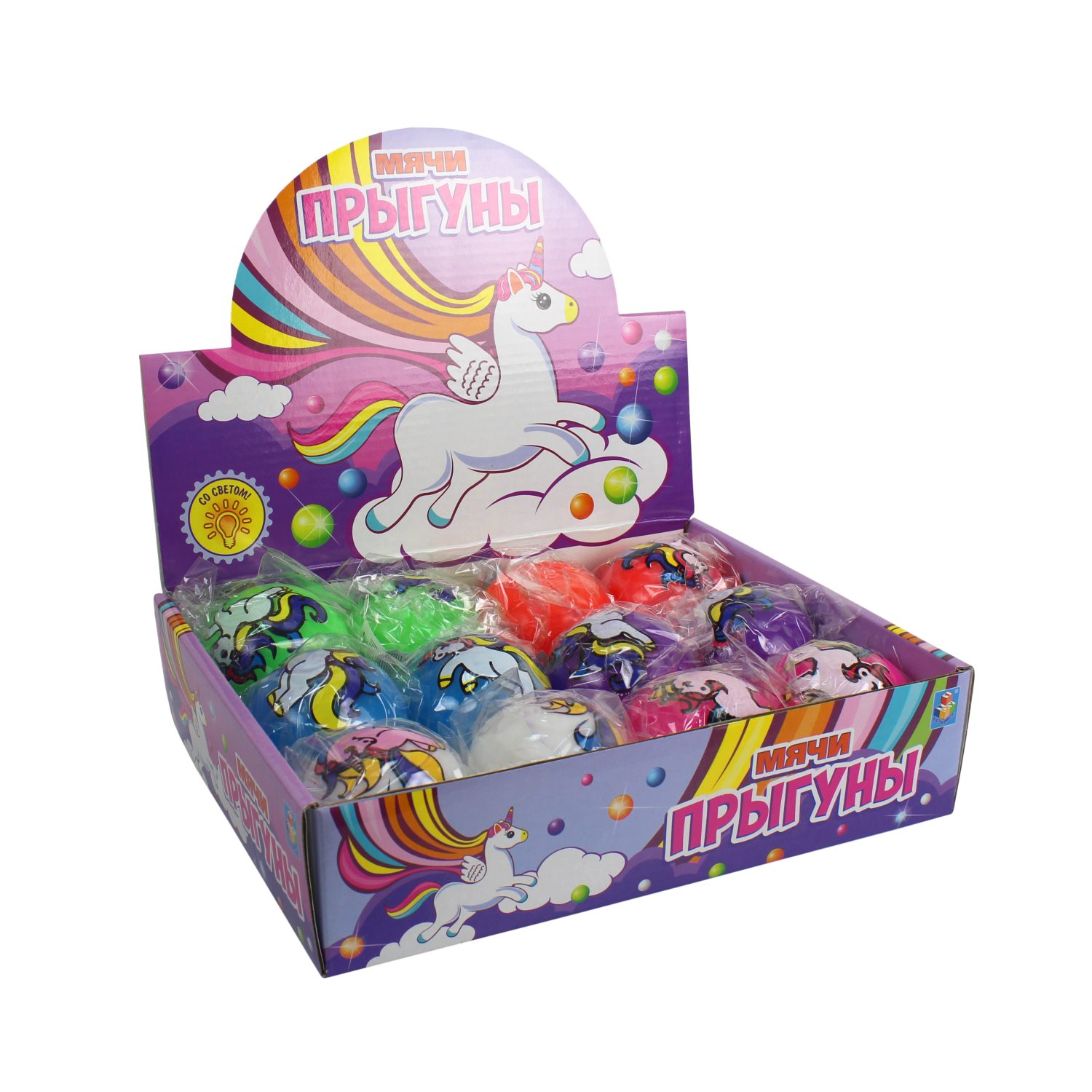 Мячик-прыгун со светом 1TOY Единорог,  5,5 см