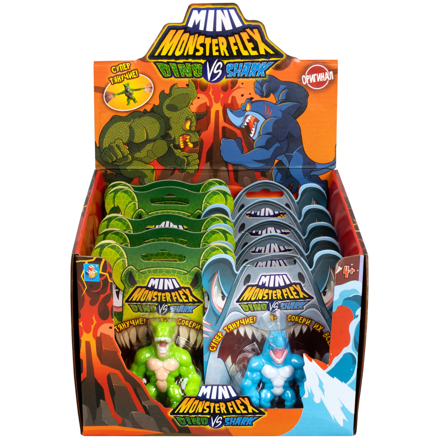 1TOY MONSTER FLEX MINI DINO и SHARK, тянущиеся фигурки, 10 видов в ассортименте