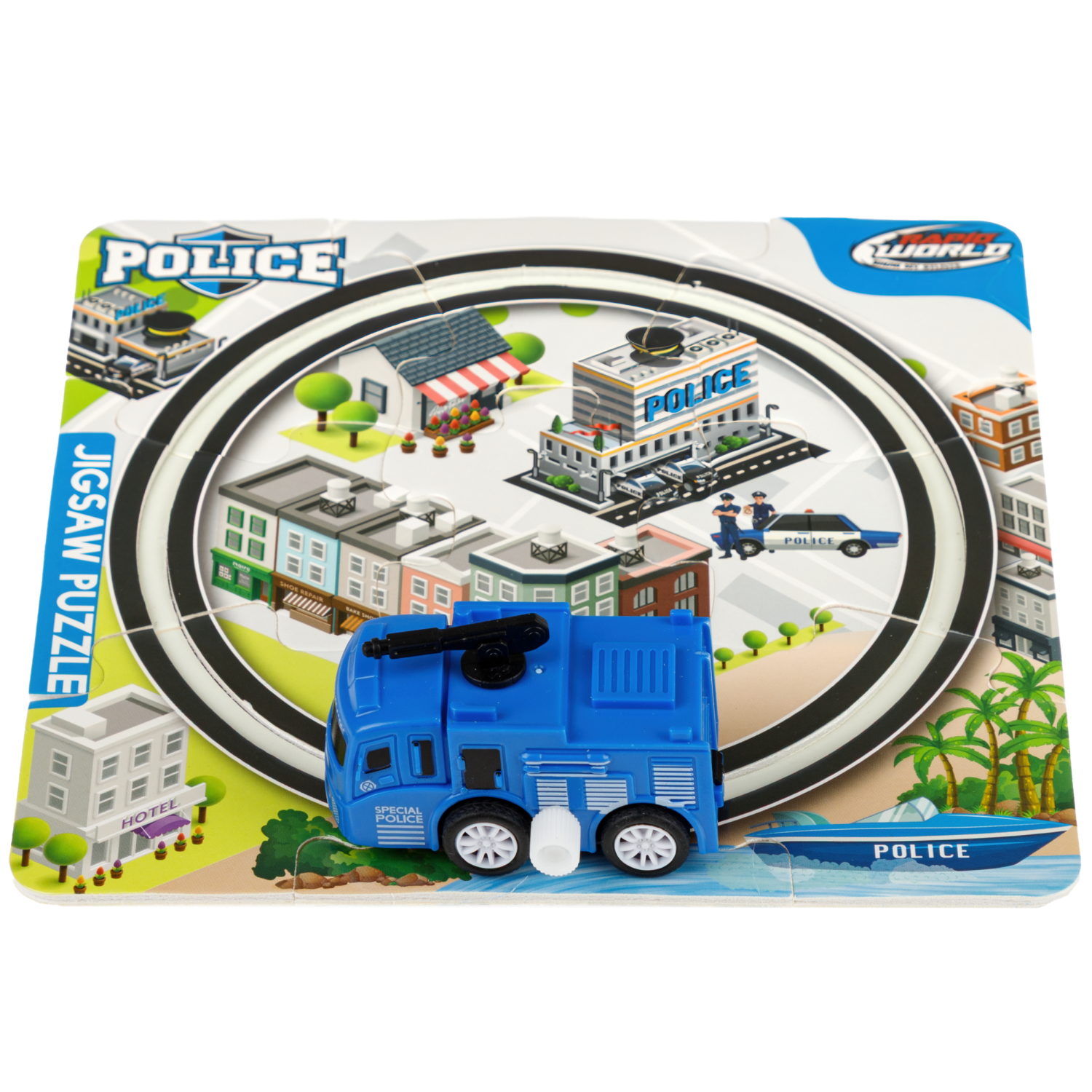 Игровой набор 1TOY Пазл-трек "Экстренные службы полиция" с машинкой, 15 деталей