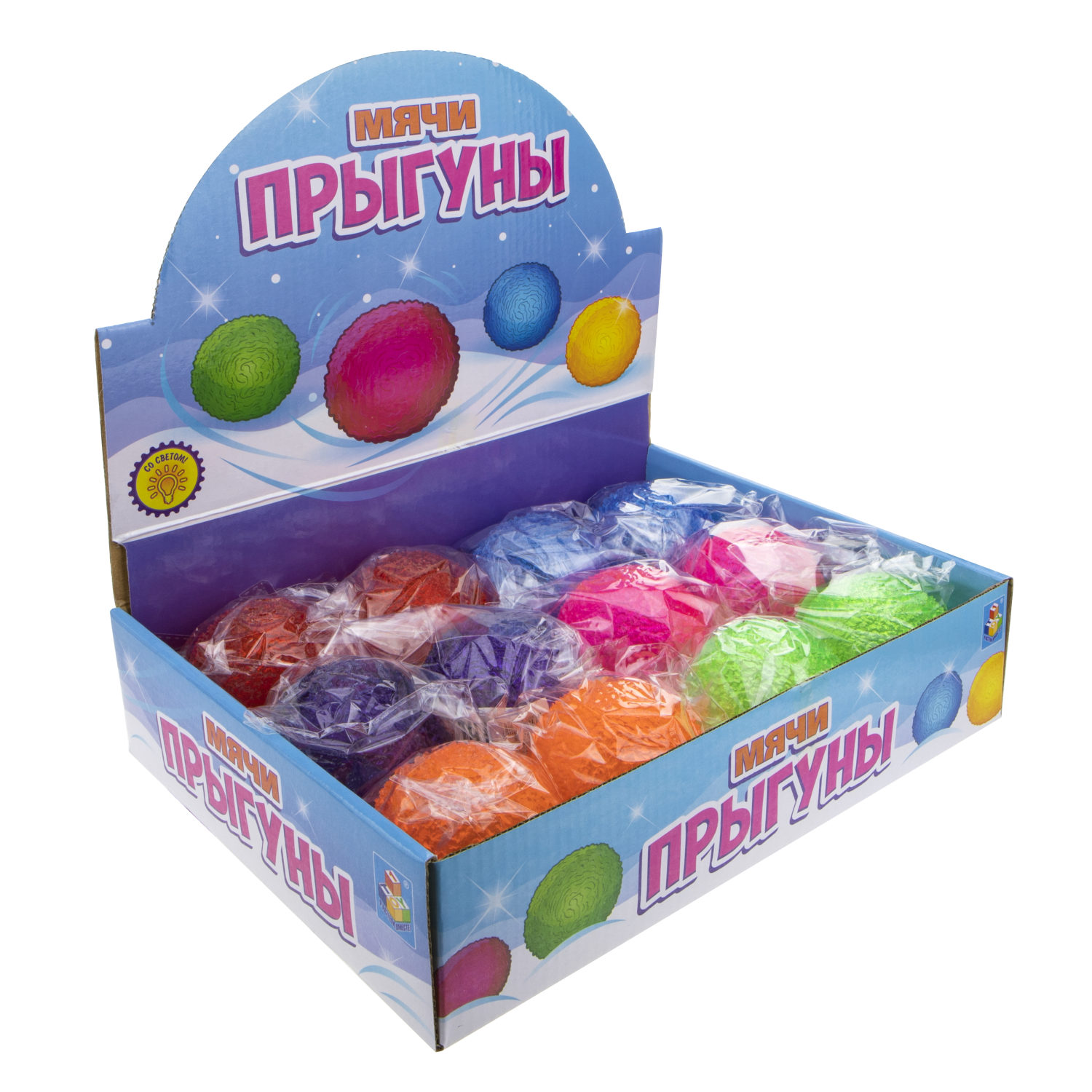 Мячик-прыгун 1TOY снежок, со светом, 6,5 см