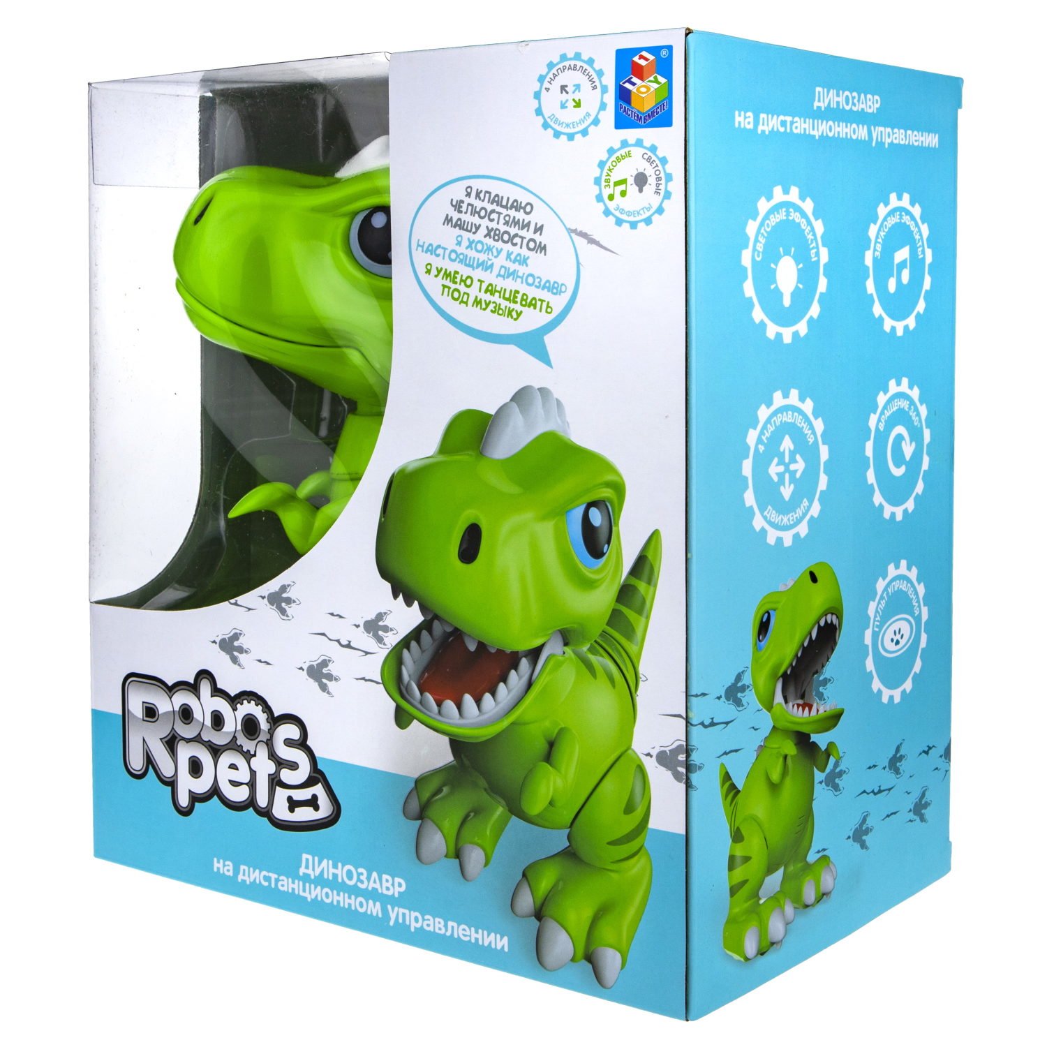 1TOY игрушка интерактивная Robo Pets Динозавр Т-РЕКС  зеленый (4*ААА бат.не входят в комплект), ИК пульт (2*ААА бат.не входят в комплект), свет, звук,