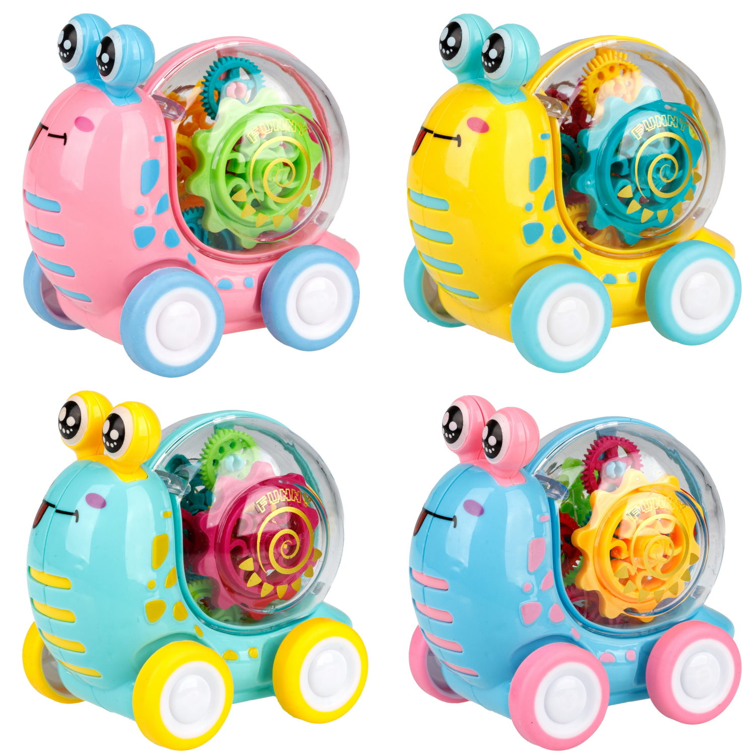 Игрушка прозрачная с шестеренками 1TOY Движок «Улитка», со светом, голубая