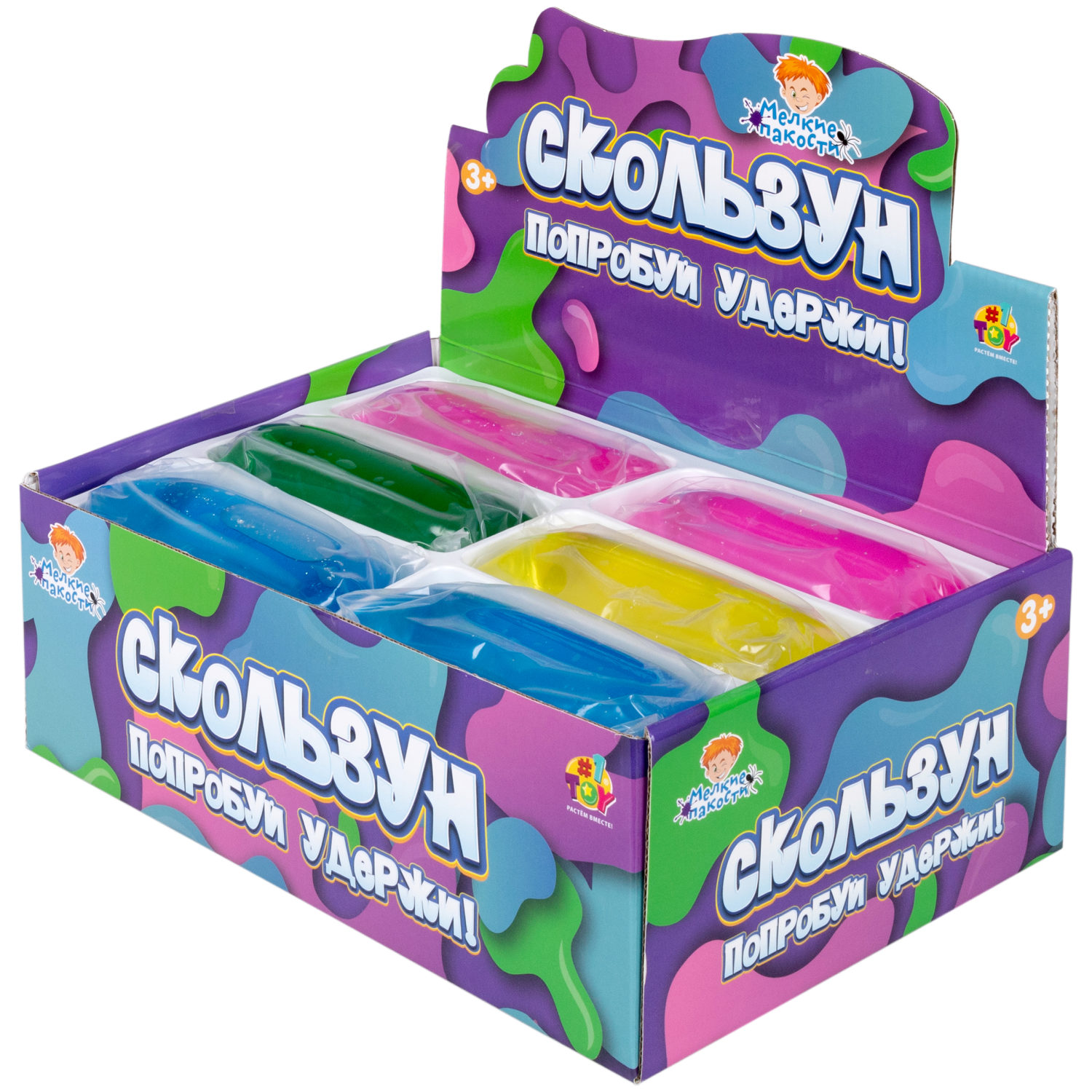 Скользун с блестками 1TOY,13х5 см, 4 цвета в ассортименте