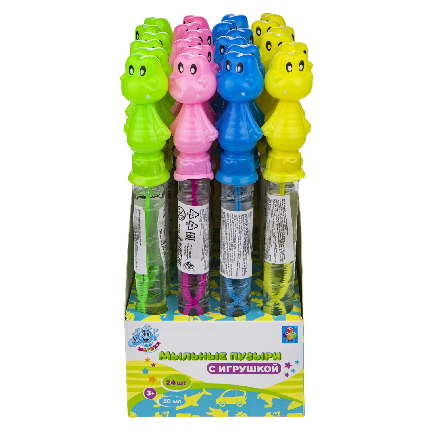 Мыльные пузыри 1TOY Мы-шарики! Крокодил, колба с игрушкой, 50 мл