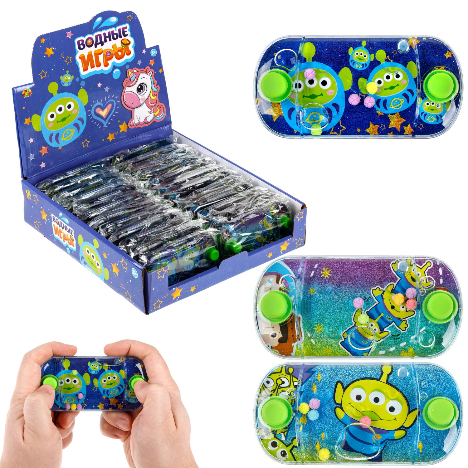 1TOY Игра с водой забрось мячики инопланетяне, 3 вида в асс. 12*6*2,3см, 24 шт в дисплей боксе