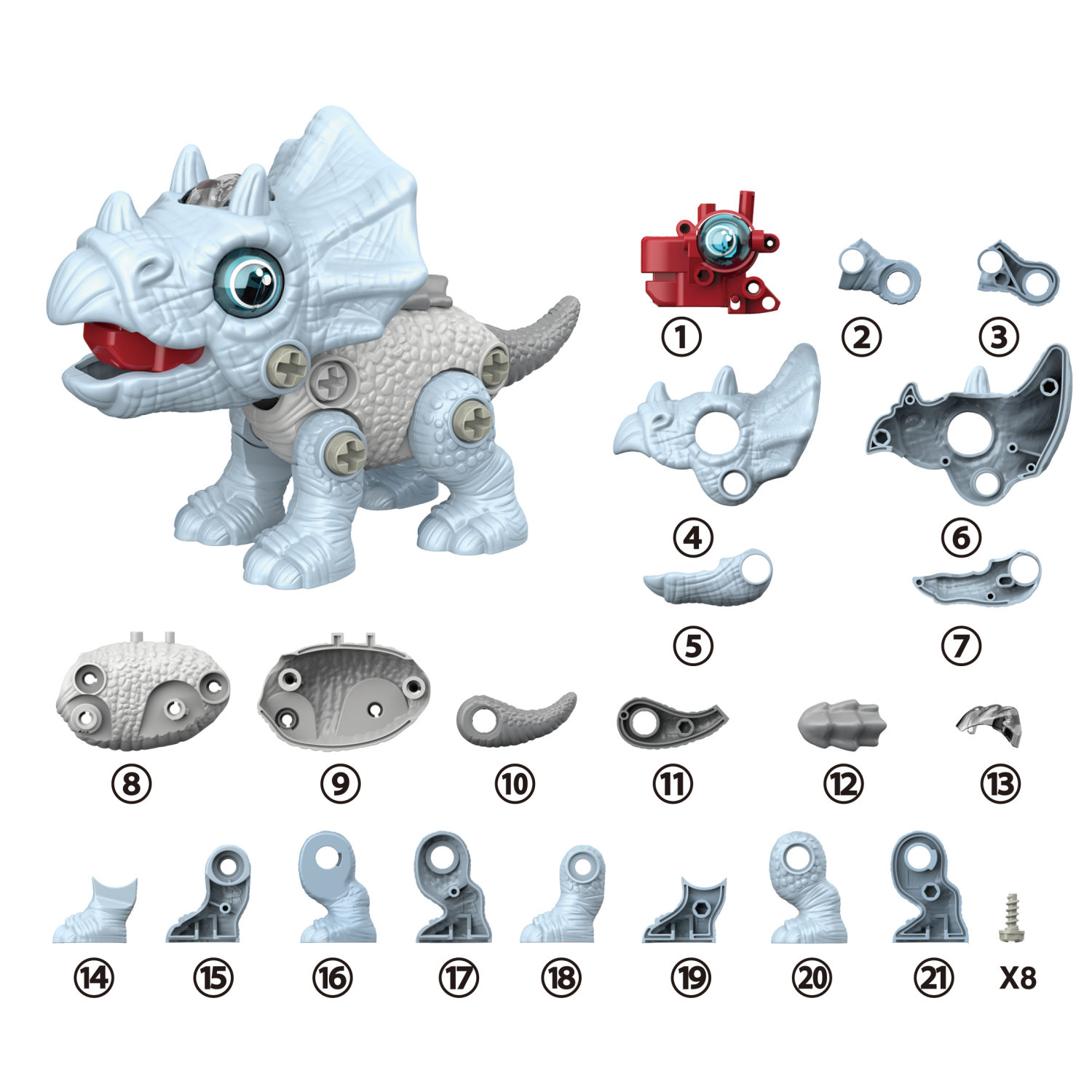 Интерактивная игрушка динозавр 1toy RoboLife Трицератопс, детская, музыкальная, конструктор, робот, со световыми эффектами, для девочек и мальчиков