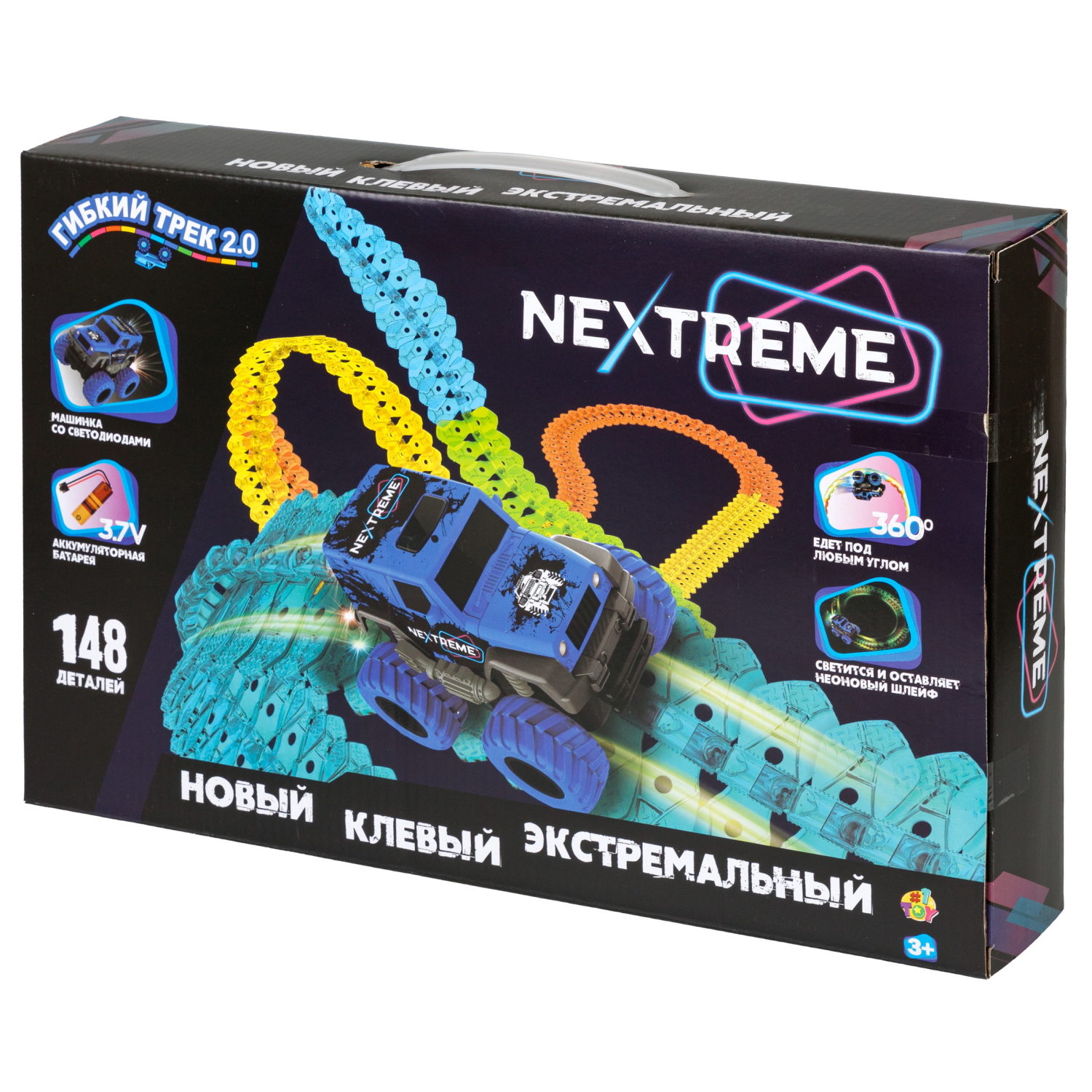 1TOY NEXTREME Гибкий трек 148 деталей, внедорожник синий с аккумуляторной батареей