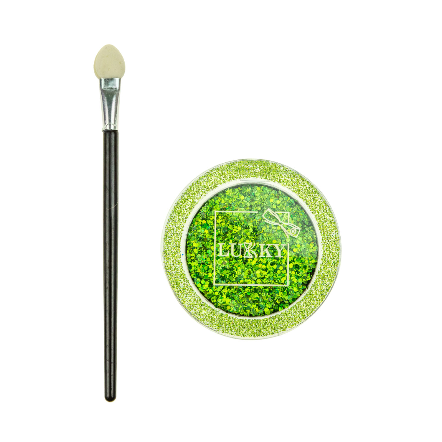 Тени для век и глаз Lukky с блёстками и голографическими звёздочками, глиттер зелёный,с аппликатором