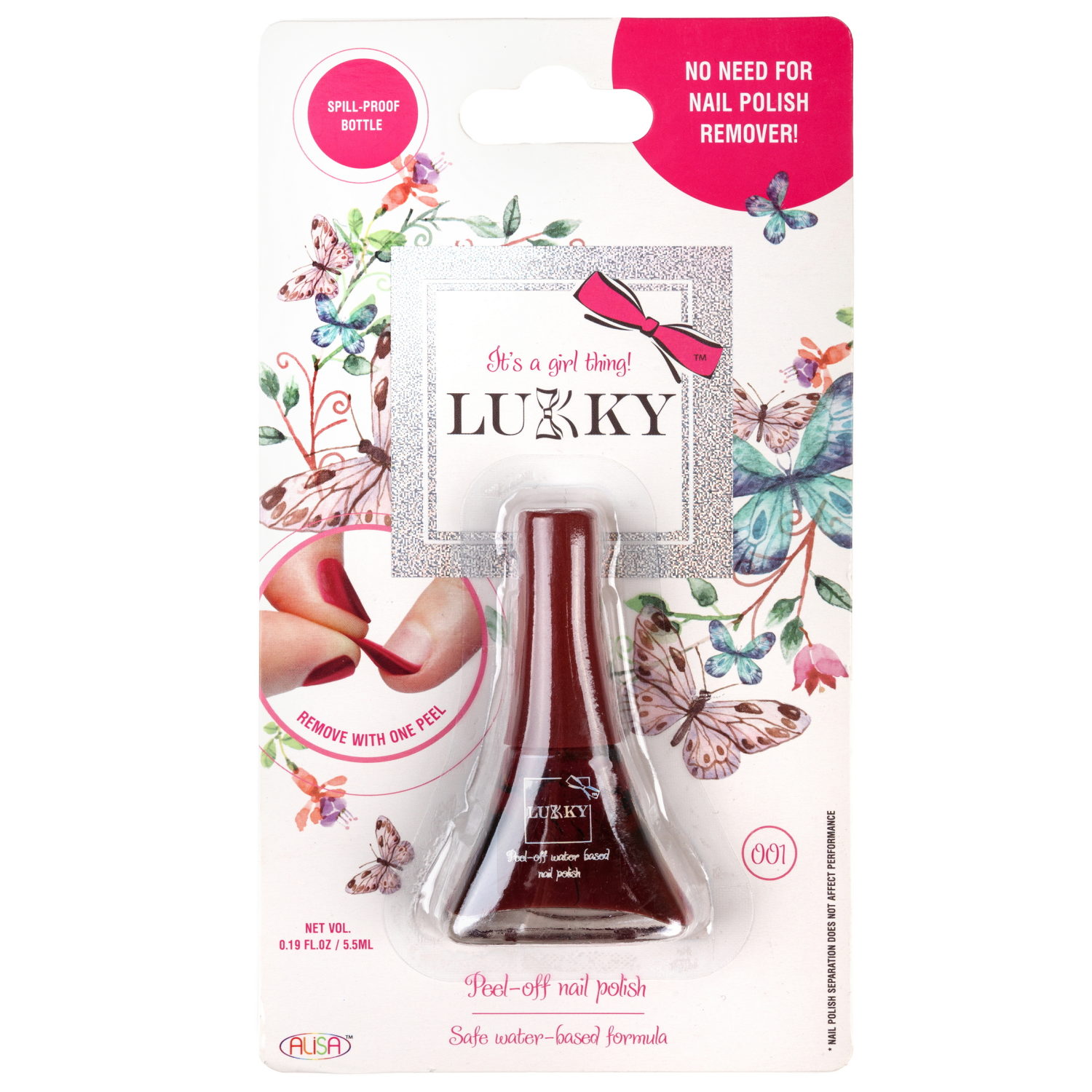 Лак для ногтей детский для девочек на водной основе LUKKY, плёнка, тёмно-вишнёвый