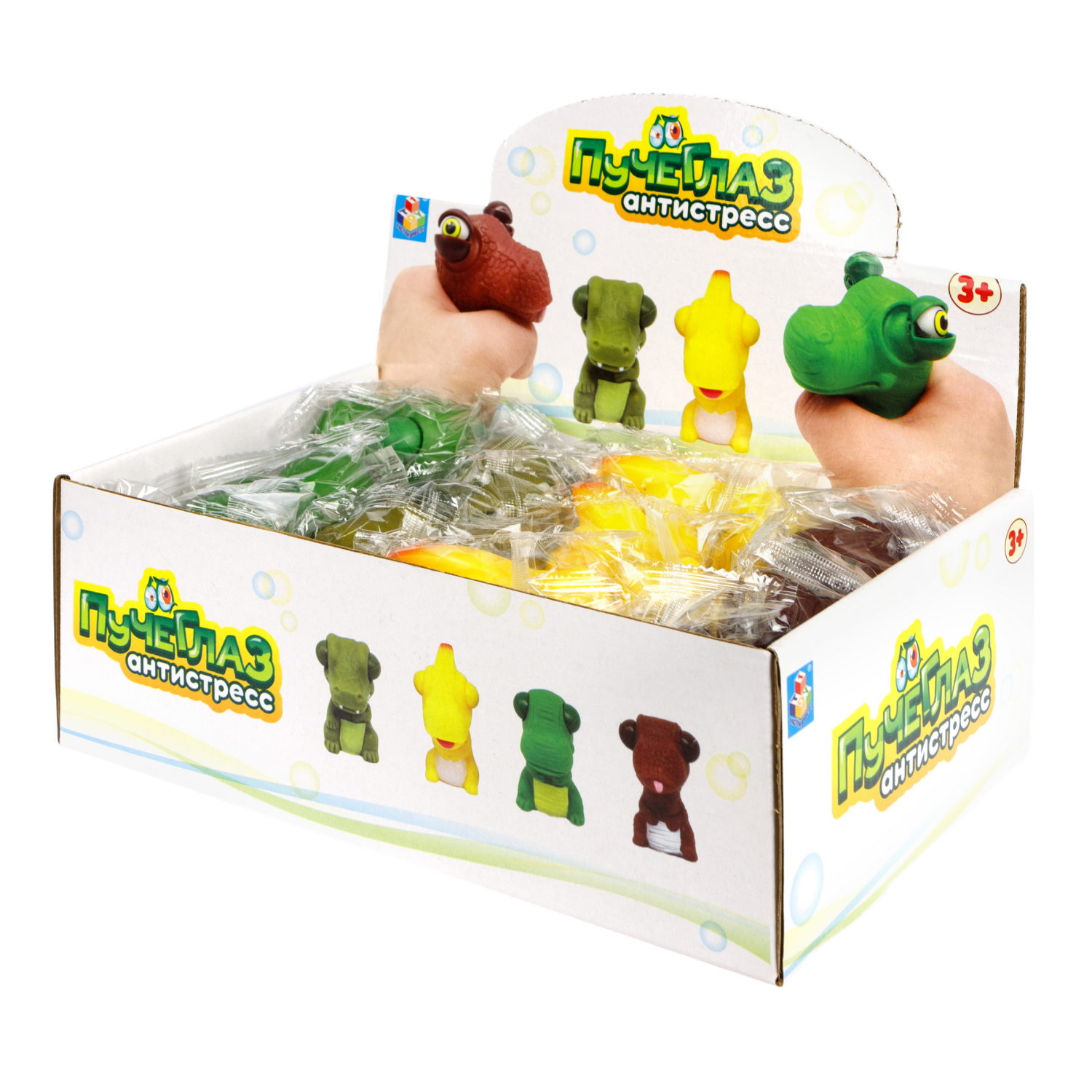 1toy Пучеглаз-антистресс "Динозавры" 4,6х7x7,5 см, 4 вида в асс., 12 шт. в д/б