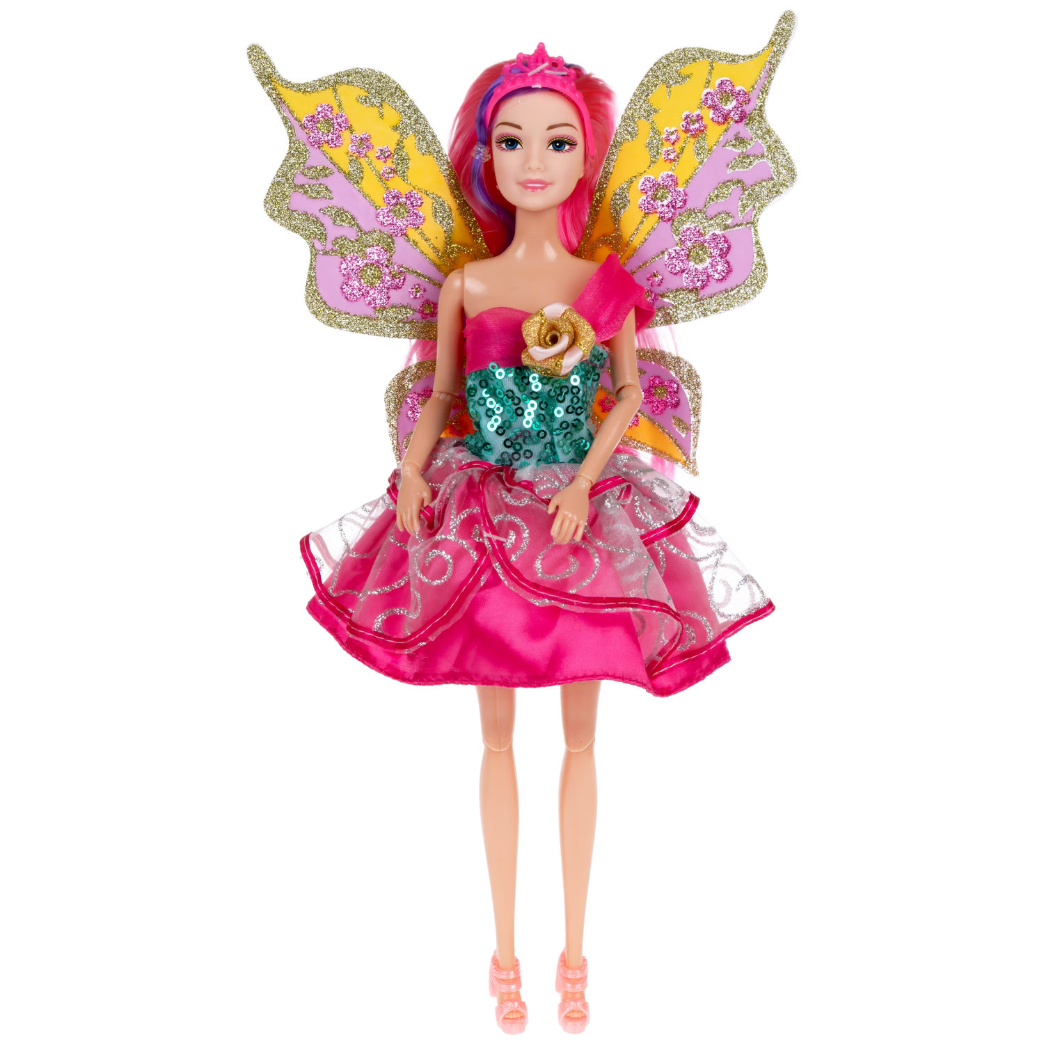 Кукла Alisa Fairy Фея с фиолетовой прядью, крыльями, цветами и щенком, 29 см