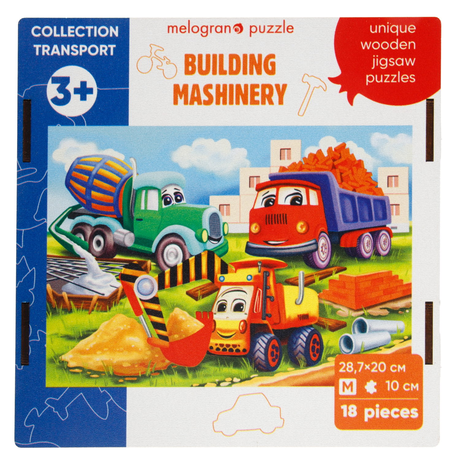 Деревянные пазлы Collection Transport Строительная техника, 18 деталей