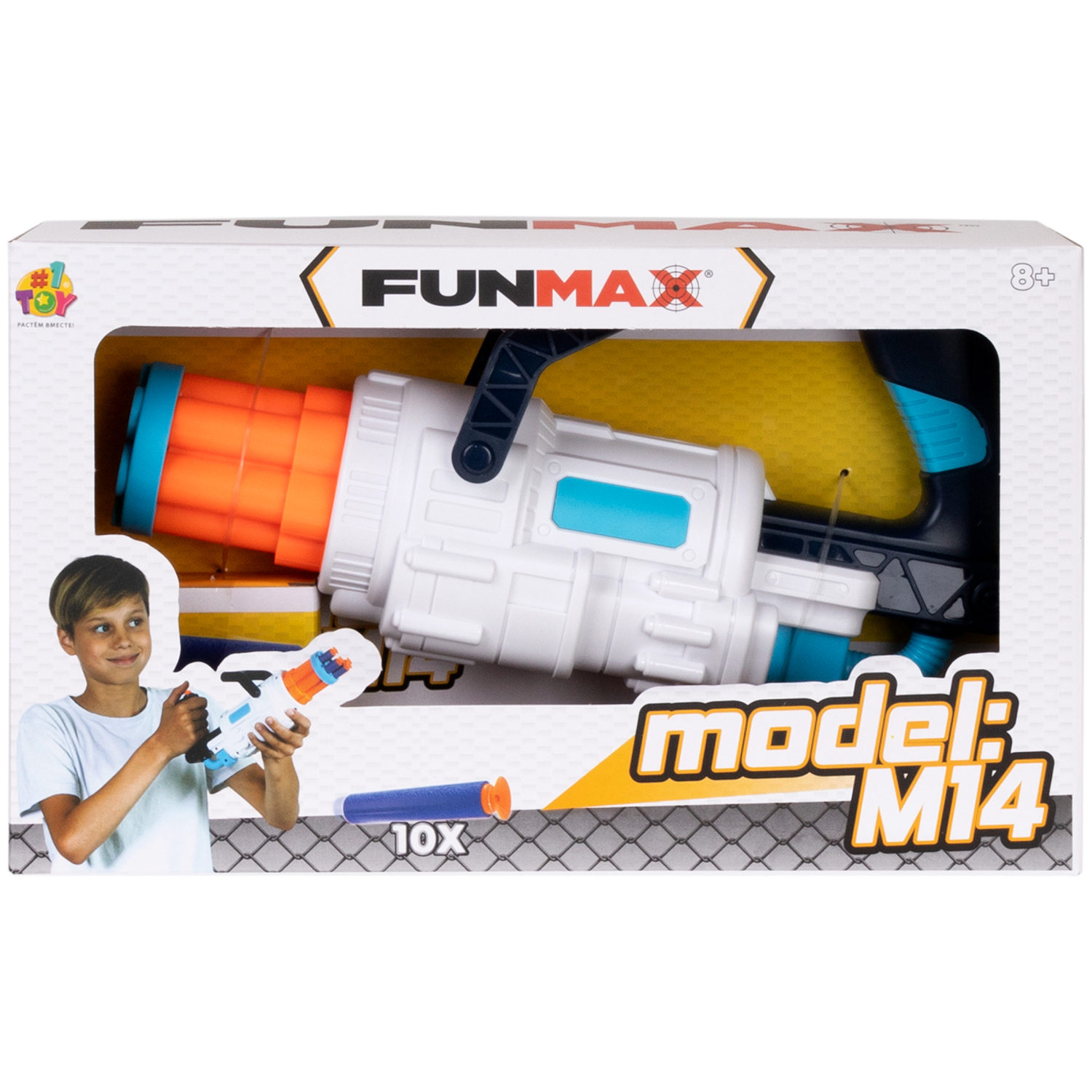 1toy Funmax "M14" бластер механический, 6 стволов, 10 снарядов с присосками