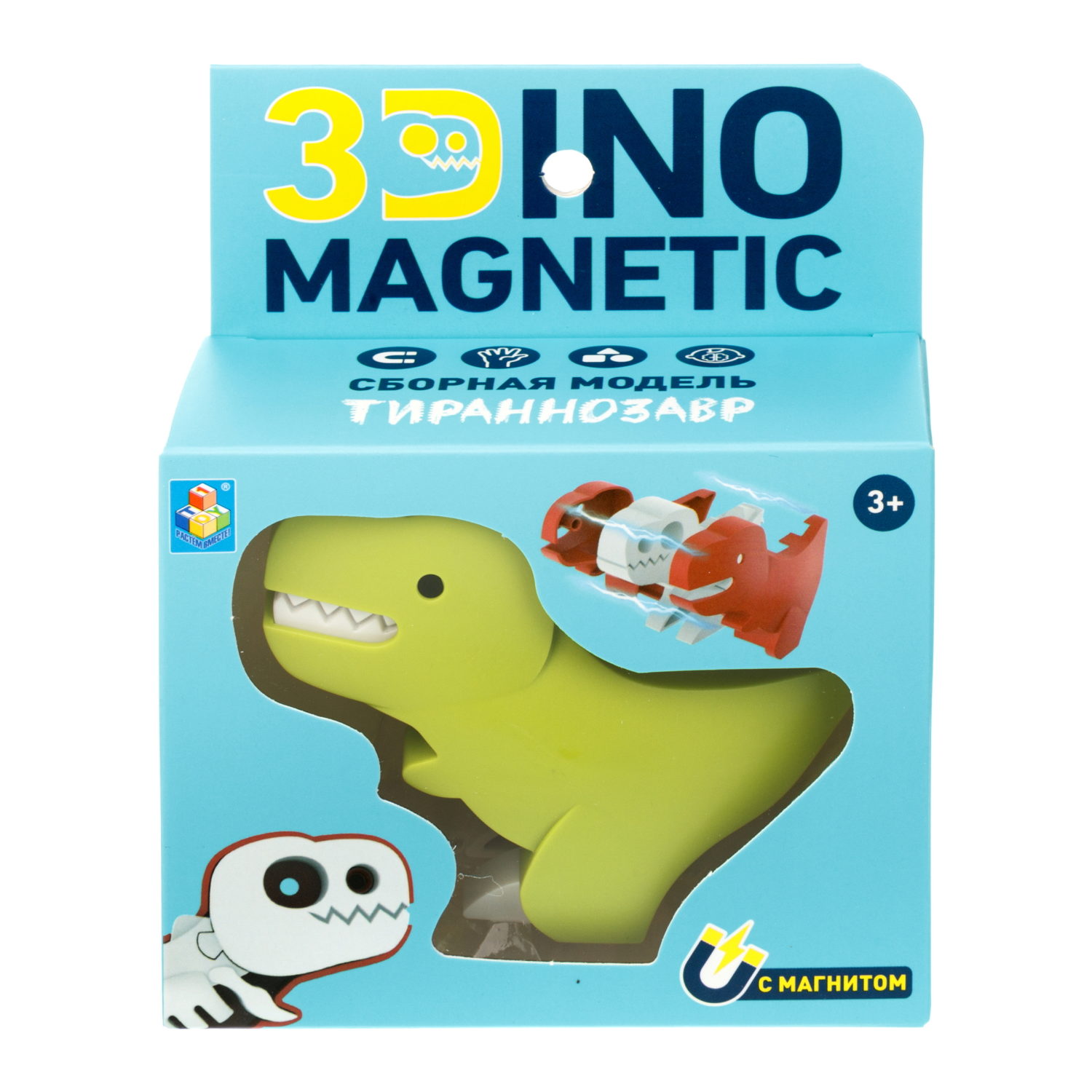 Игрушка динозавр 1TOY 3Dino Magnetic Тираннозавр, сборный, с магнитом, для развития моторики и сил рук, цвет зеленый