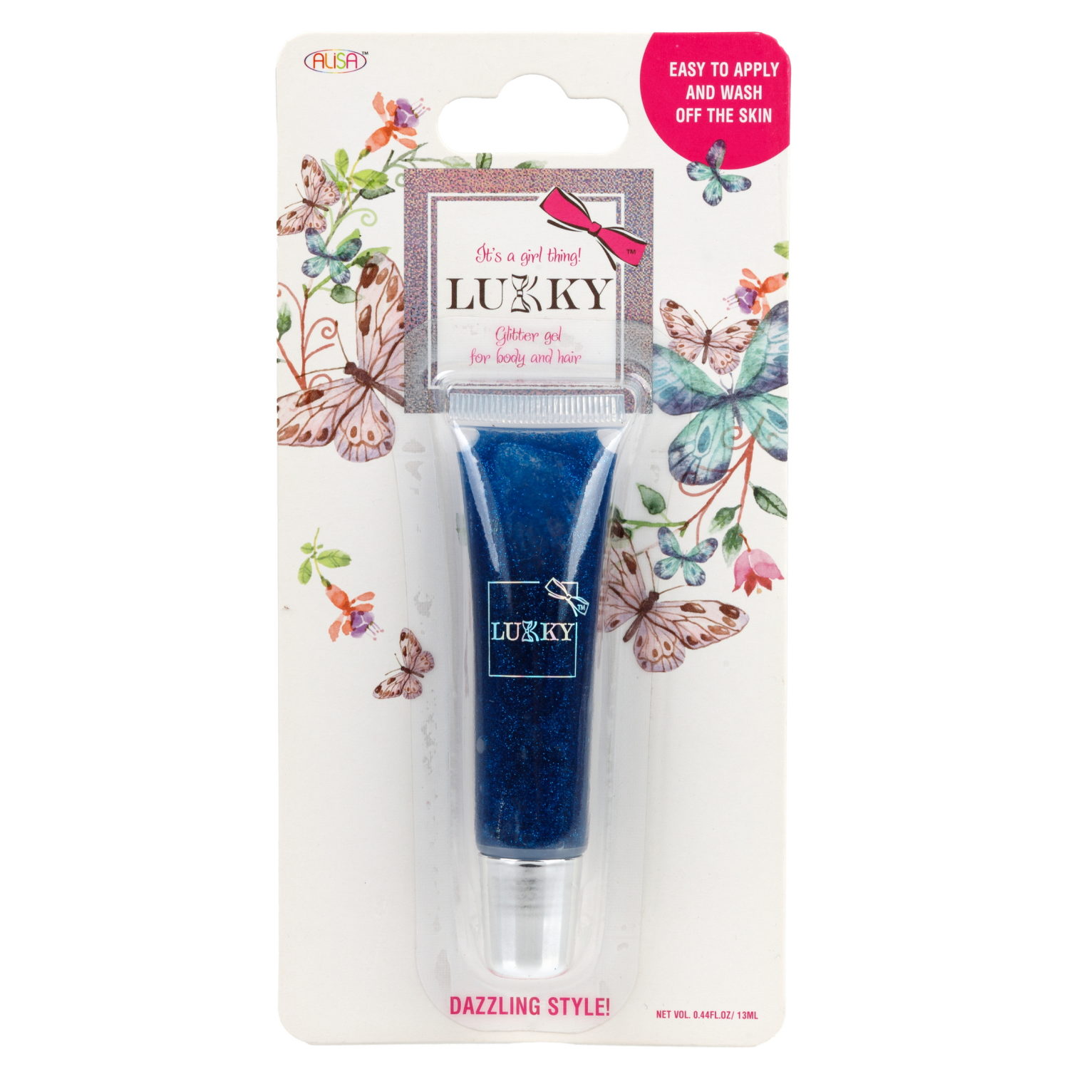 Гель LUKKY для волос и тела с синими блёстками 13мл