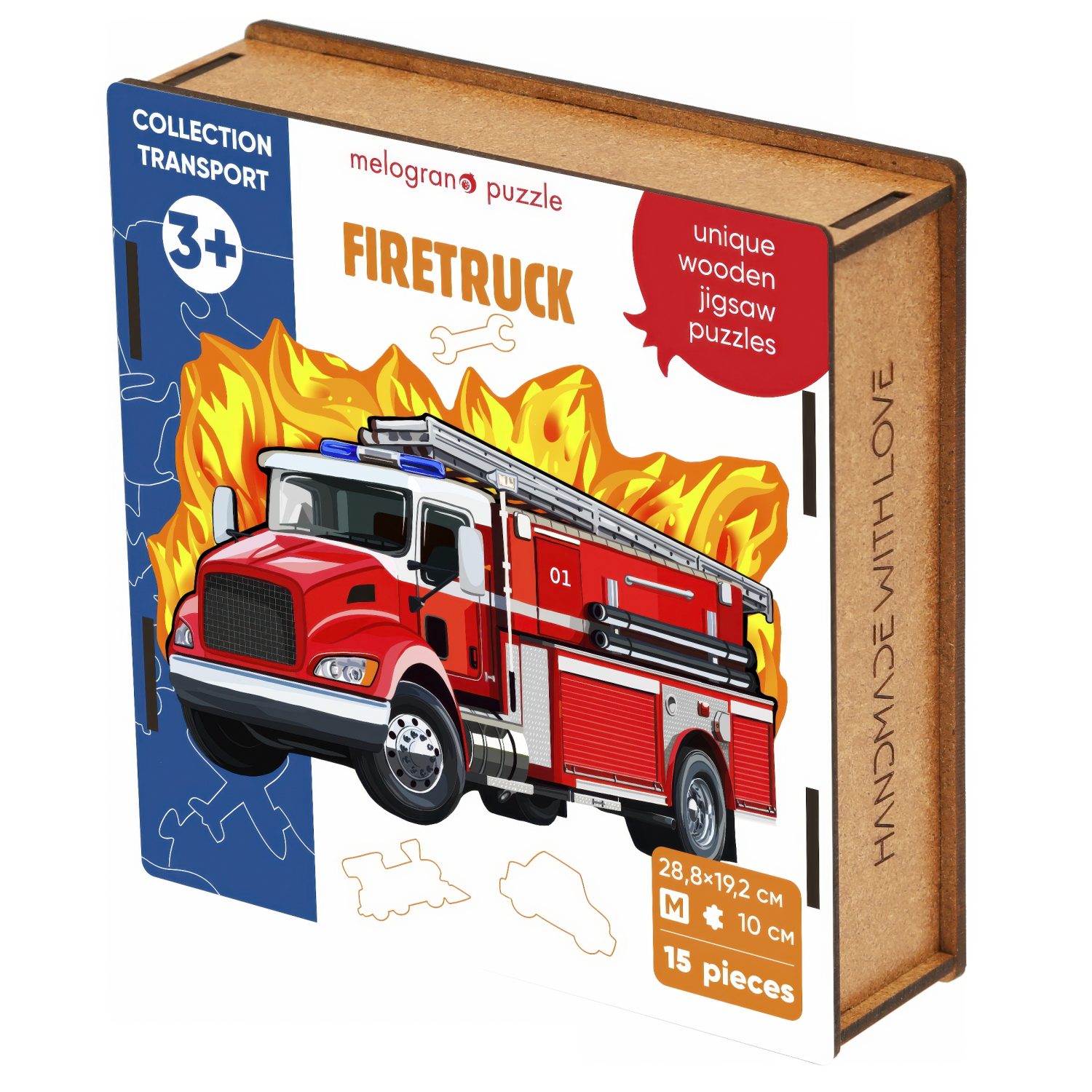 Деревянные пазлы Collection Transport Пожарная машина, 15 деталей