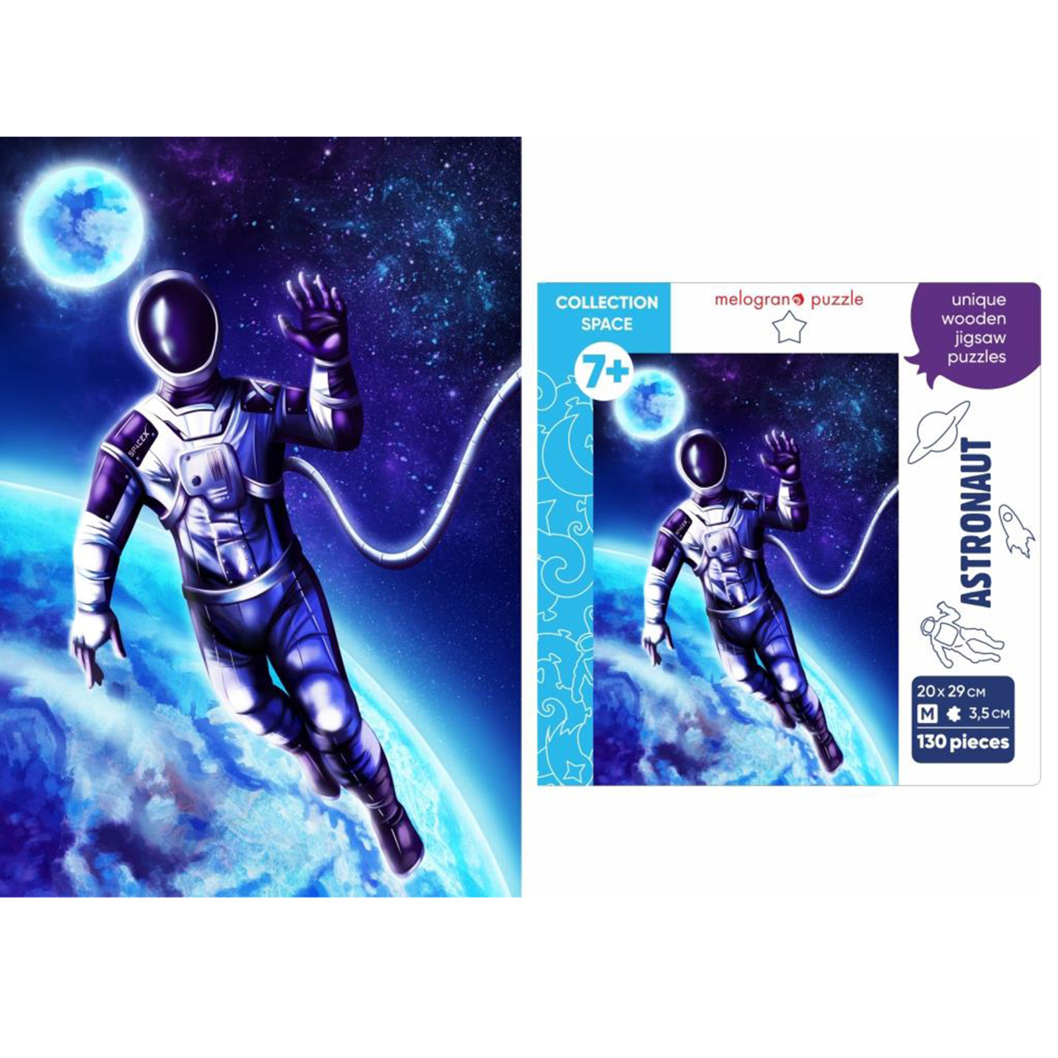 Деревянные пазлы Collection Space Космонавт, 130 деталей, 20х29 см, 8+