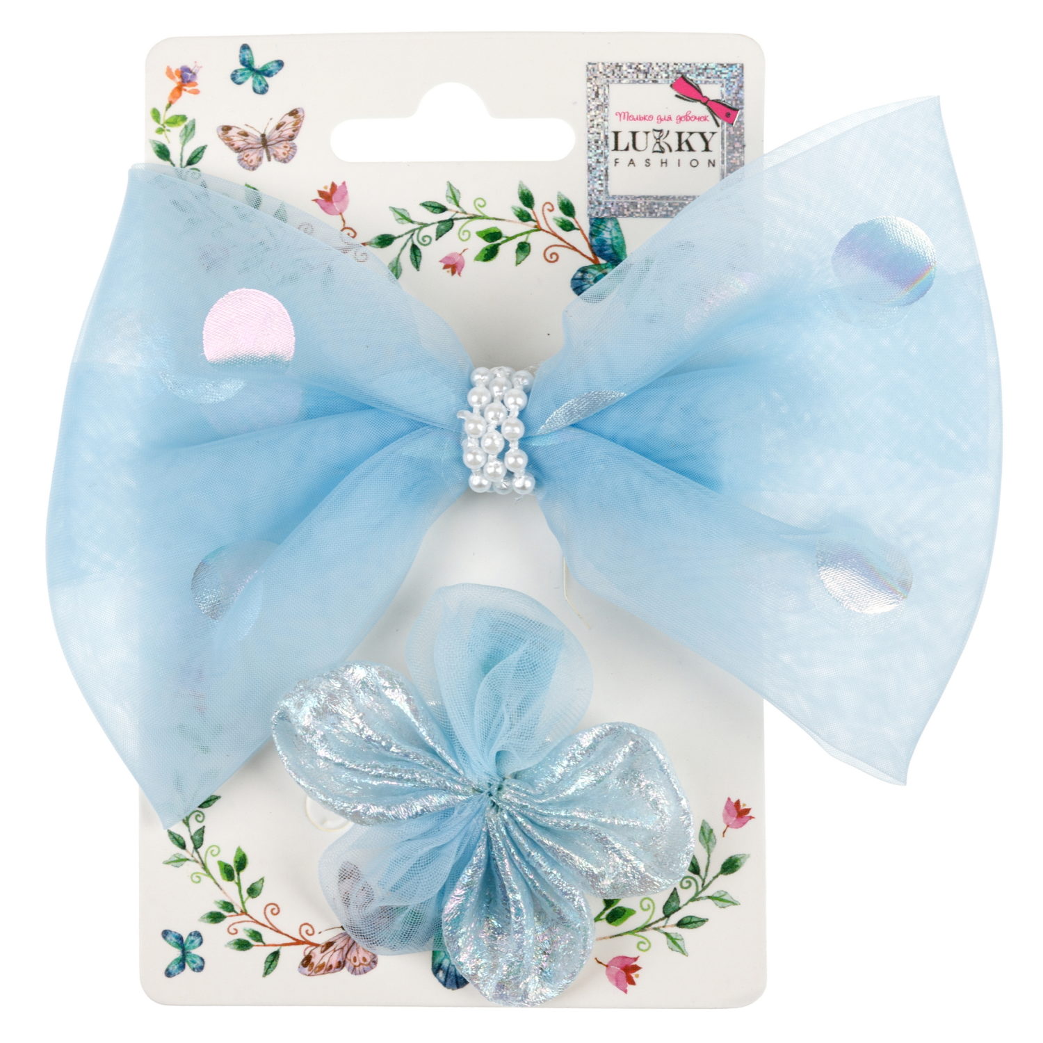 Lukky Fashion набор из 2 заколок-зажимов д.волос Бантик и Цветок Шифон и Шёлк,4 цв.микс