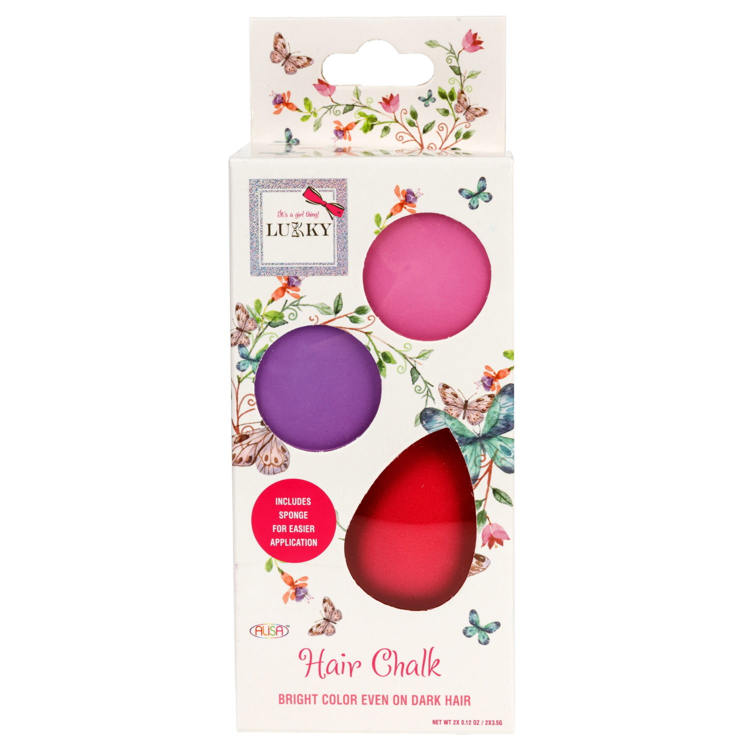 LUKKY набор с пудрой для волос, 2 цв.: розовый и сиреневый, 
3,5г каждая, с каплевидным спонжем