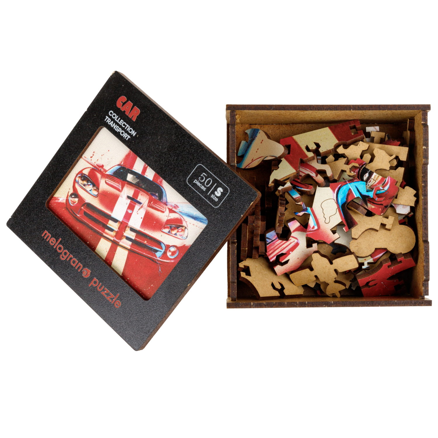 Деревянные пазлы CollectionTransport Спортивный авто красный, 50 деталей, 20х13,9 см