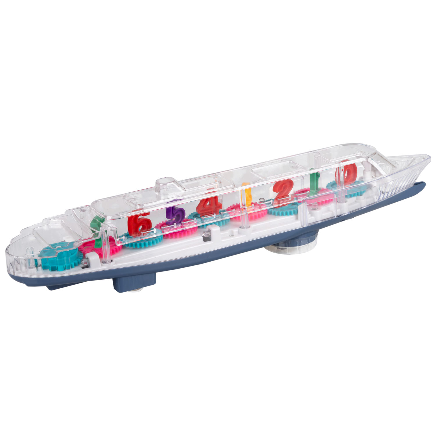 Игрушка прозрачная с шестеренками 1TOY Движок «Корабль», со светом и звуком, 1 шт.