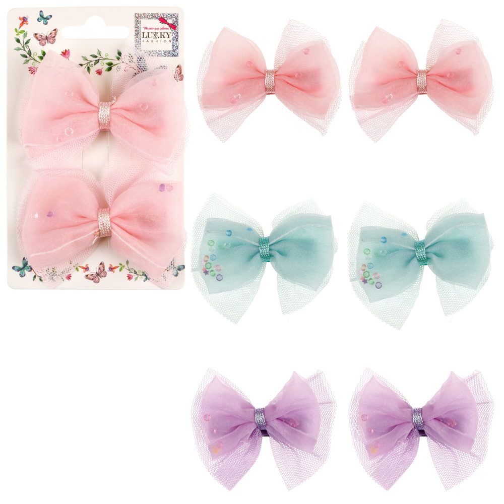 Заколки для волос Lukky Fashion Бантик Шифон и Шёлк, детские, для девочки, зажимы, 3 цвета в ассортименте, набор 2 шт.