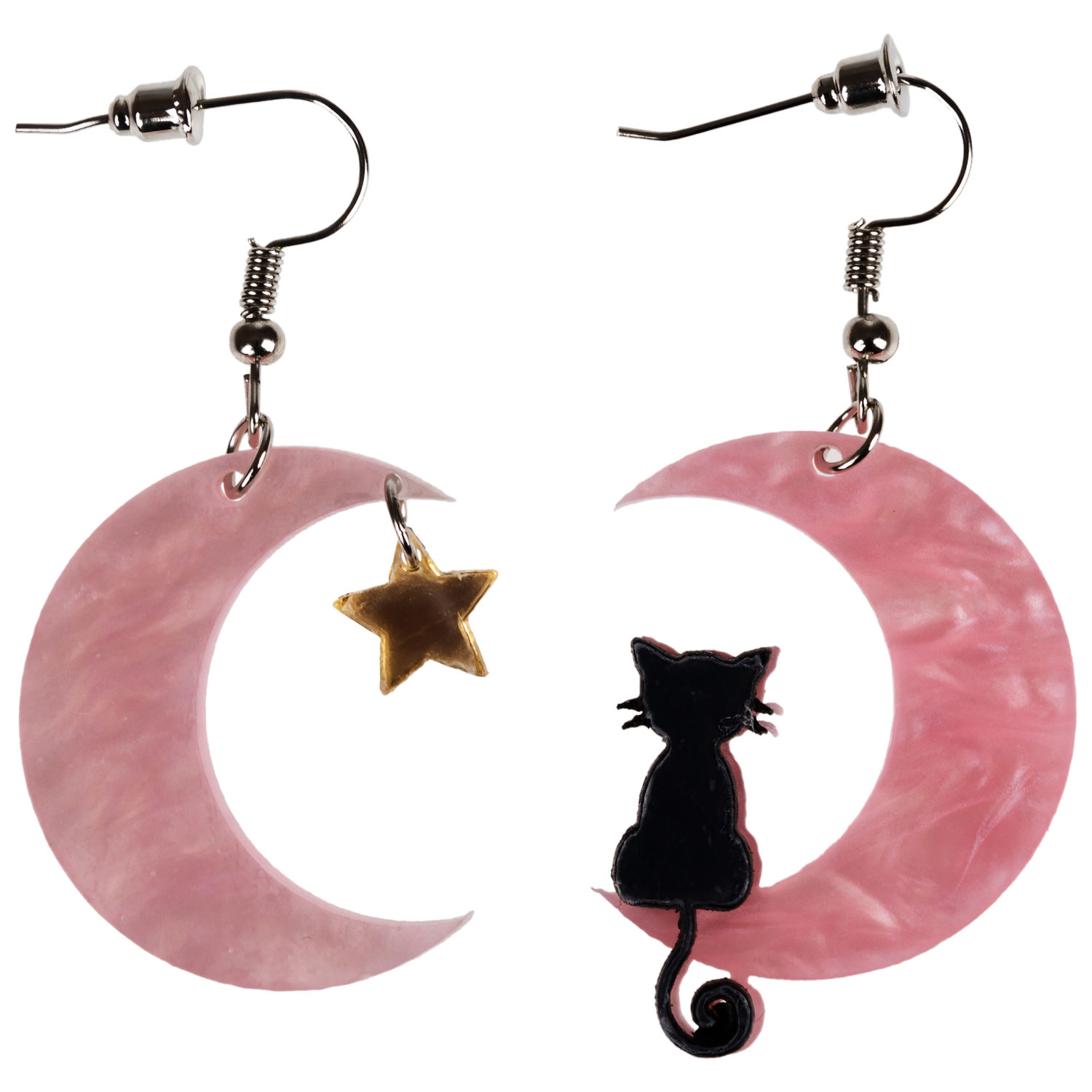 Серьги Lukky Fashion с подвесками "Лунный кот", розовый перламутр