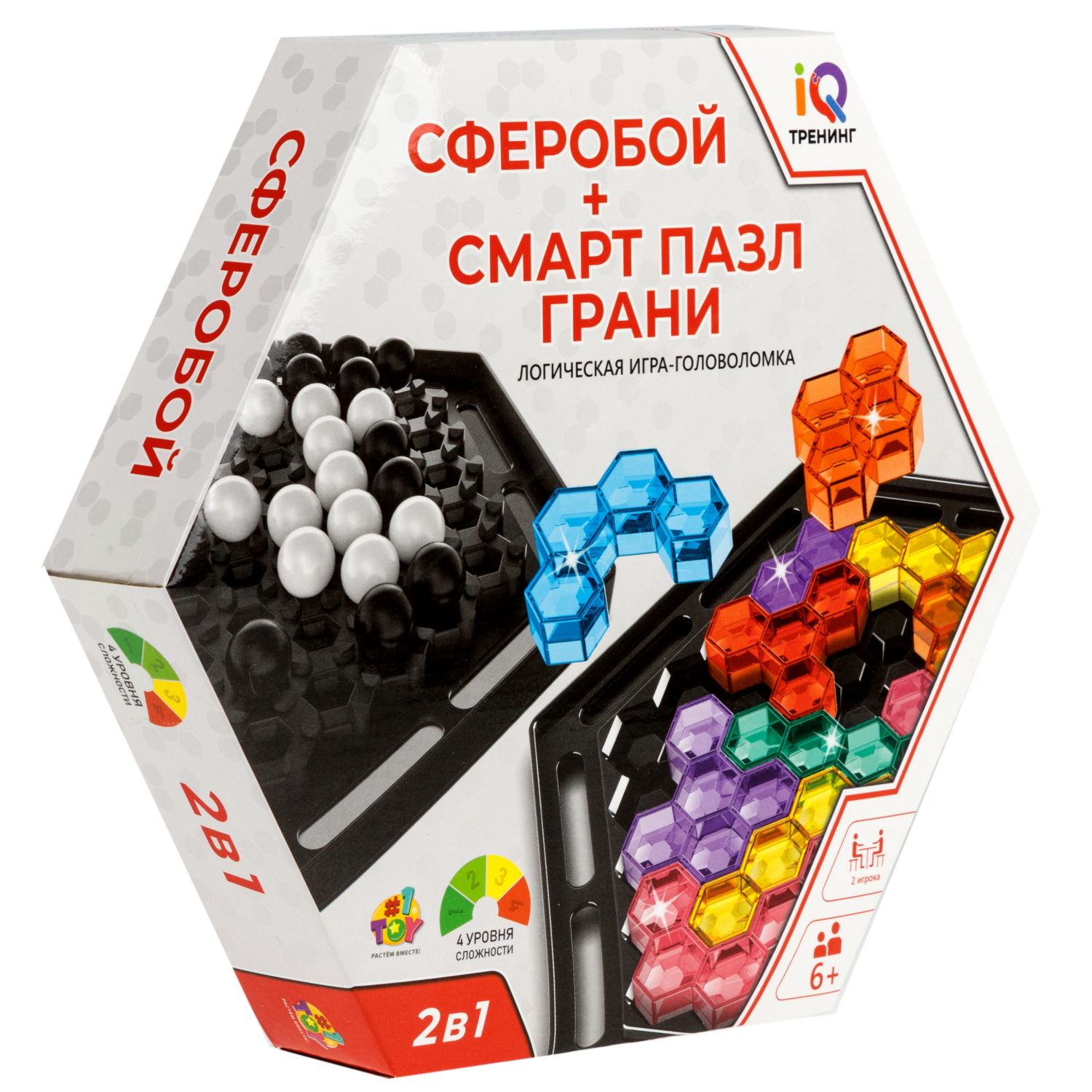 Настольная логическая игра 2 в 1 1TOY IQ Тренинг Сферобой стратегия + Грани смарт пазл