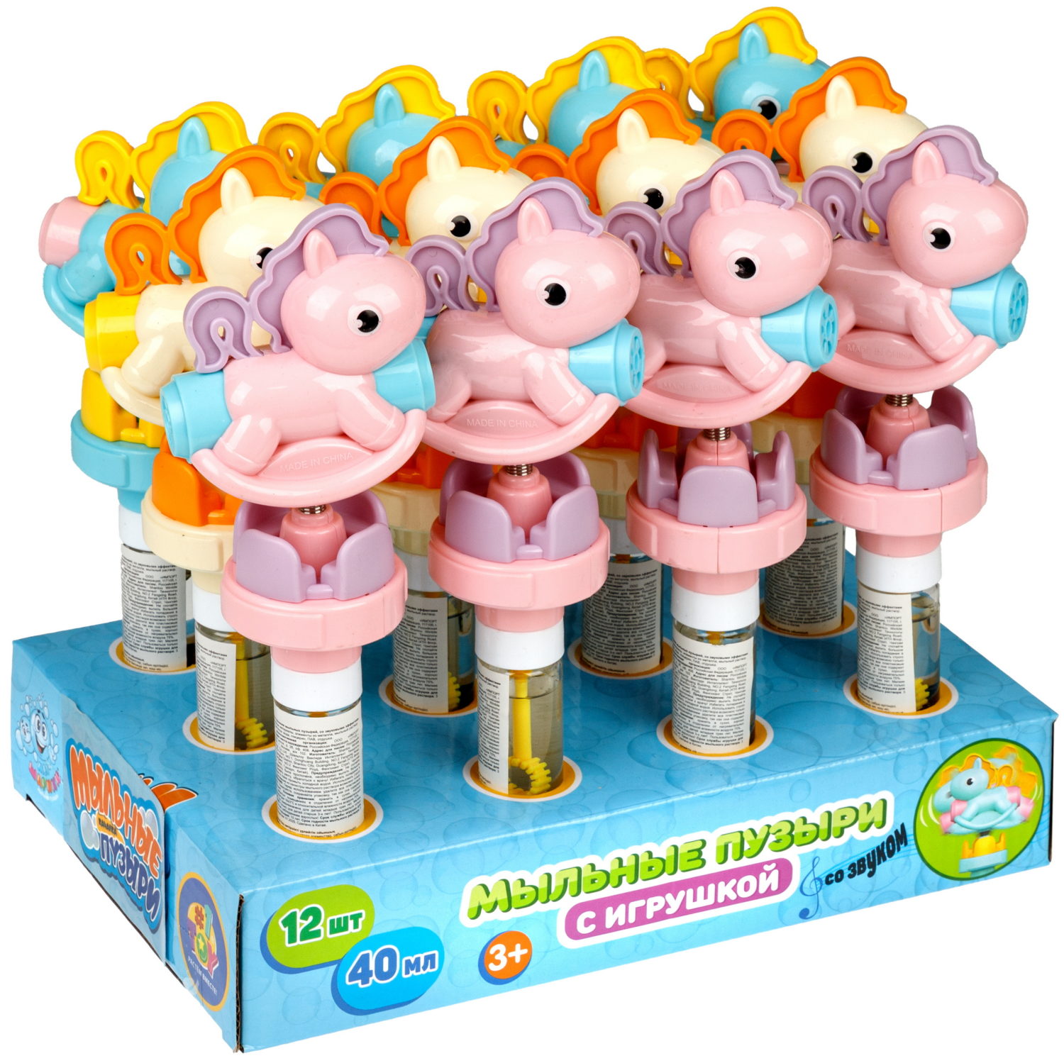 Мыльные пузыри с игрушкой-качалкой 1TOY Мы-шарики! Пони, 40 мл, 3 цвета в ассортименте