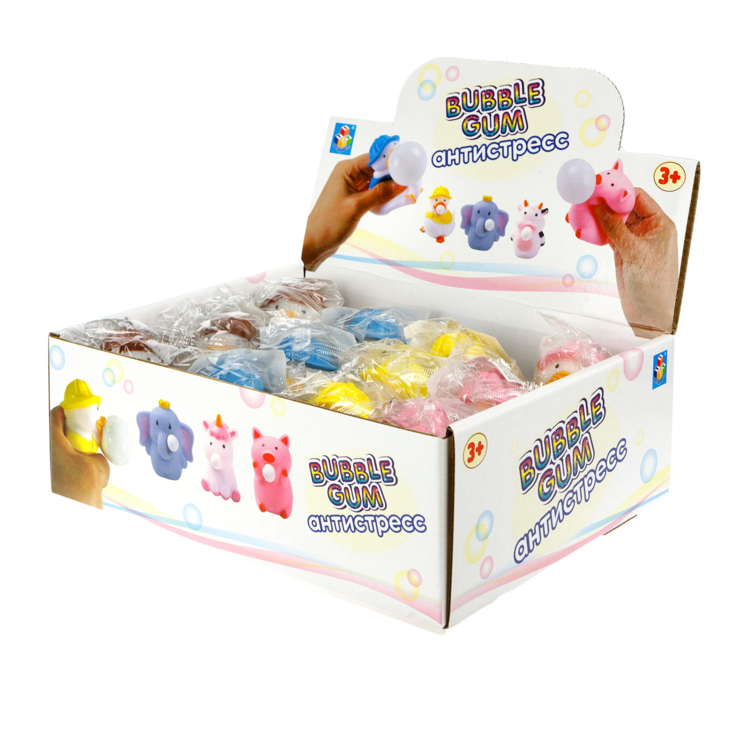 1toy Bubble Gum-антистресс "Уточки" 6,5х6,5х5 см, 4 вида в асс., 12 шт. в д/б