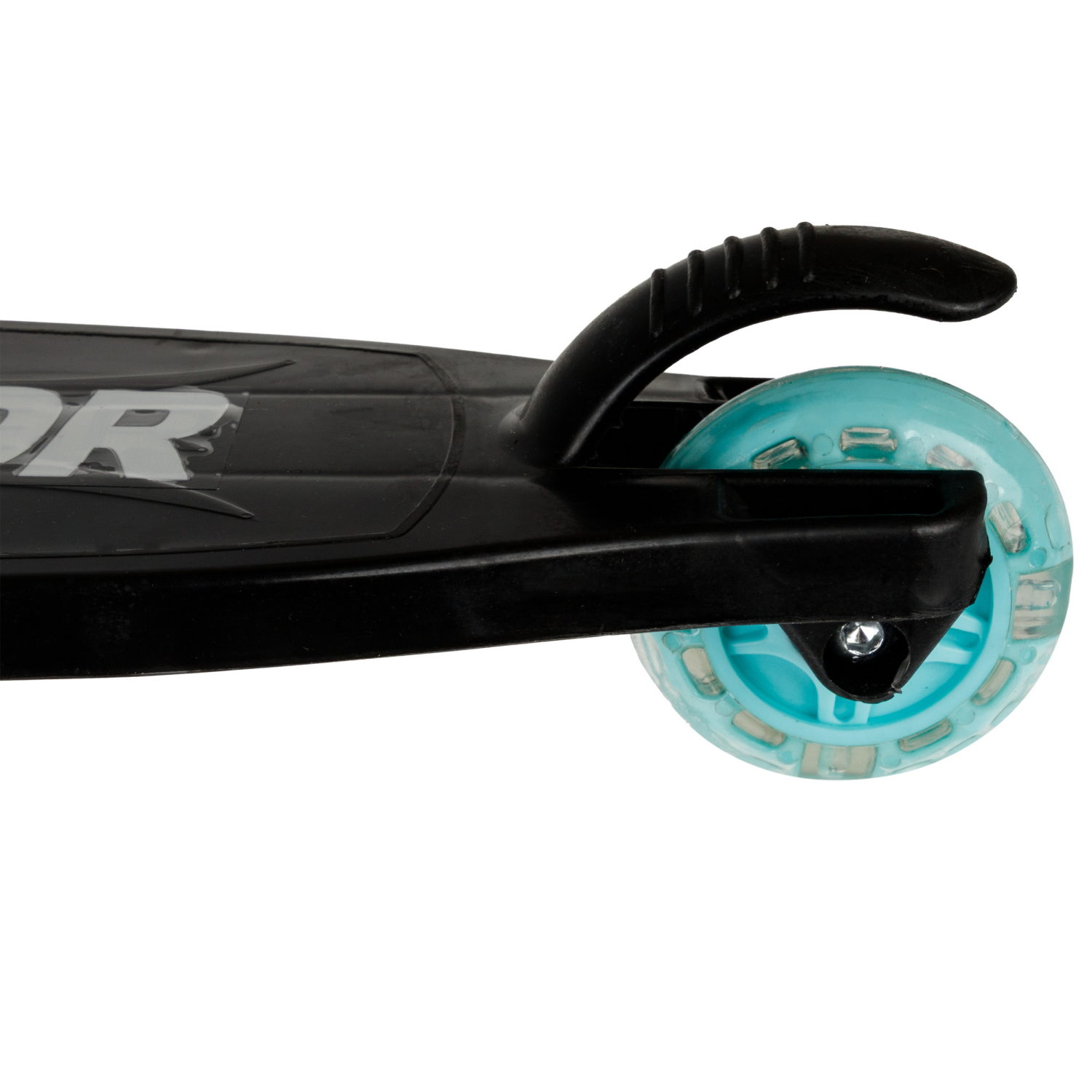 Самокат Navigator, упр.накл, PVC светящ. кол.2х110мм/80мм, складной, высота руля 58-72см, дека 36*12см, пласт ручки, пакет, черный с голубым