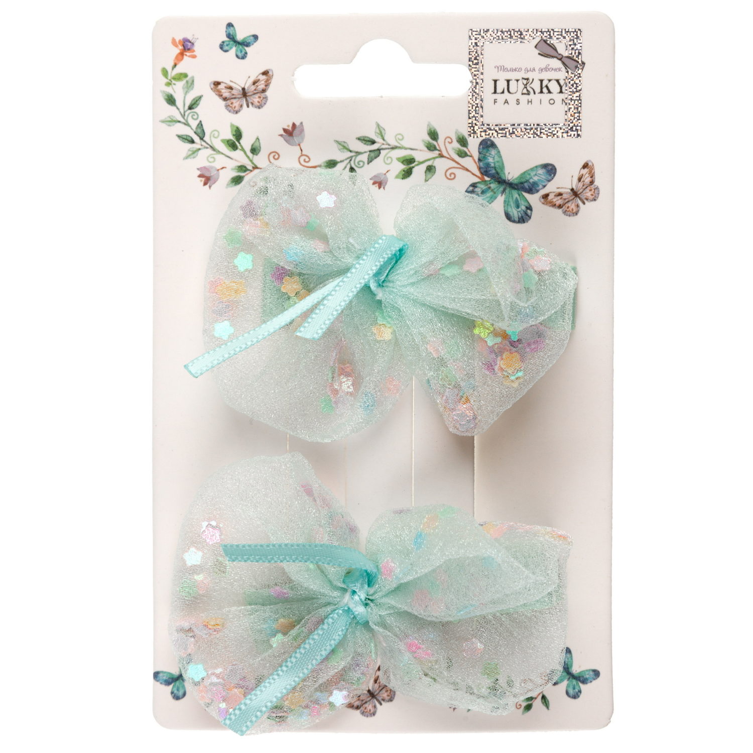 Заколки для волос Lukky Fashion Бантики с блестящей насыпкой, детские, для девочки, зажимы, 4 цвета в ассортименте, набор 2 шт.