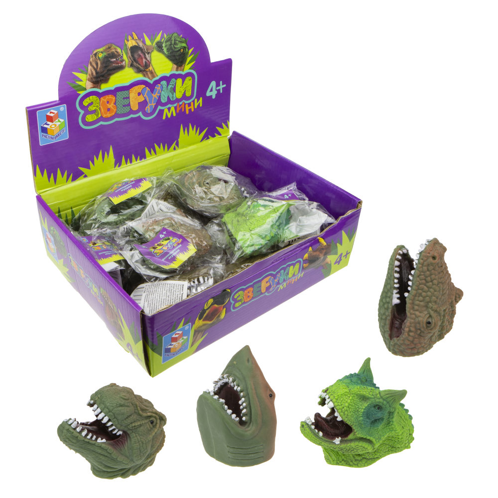 1toy "Зверуки" мини динозавр на руку, 8см, 6 видов, 12 шт в д/б