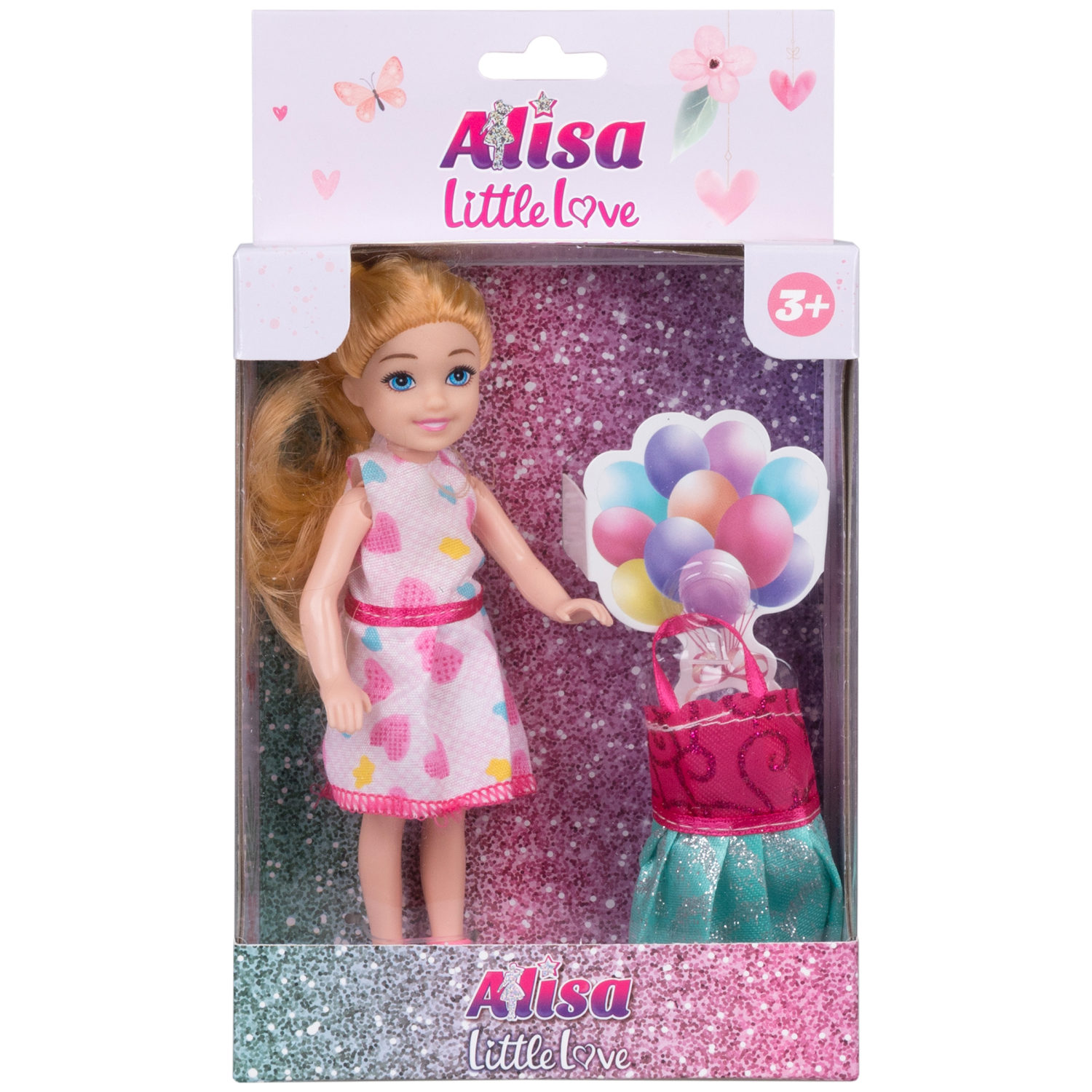 Кукла Alisa Little Love 15,2 см, блондинка, с двумя хвостами, с платьем