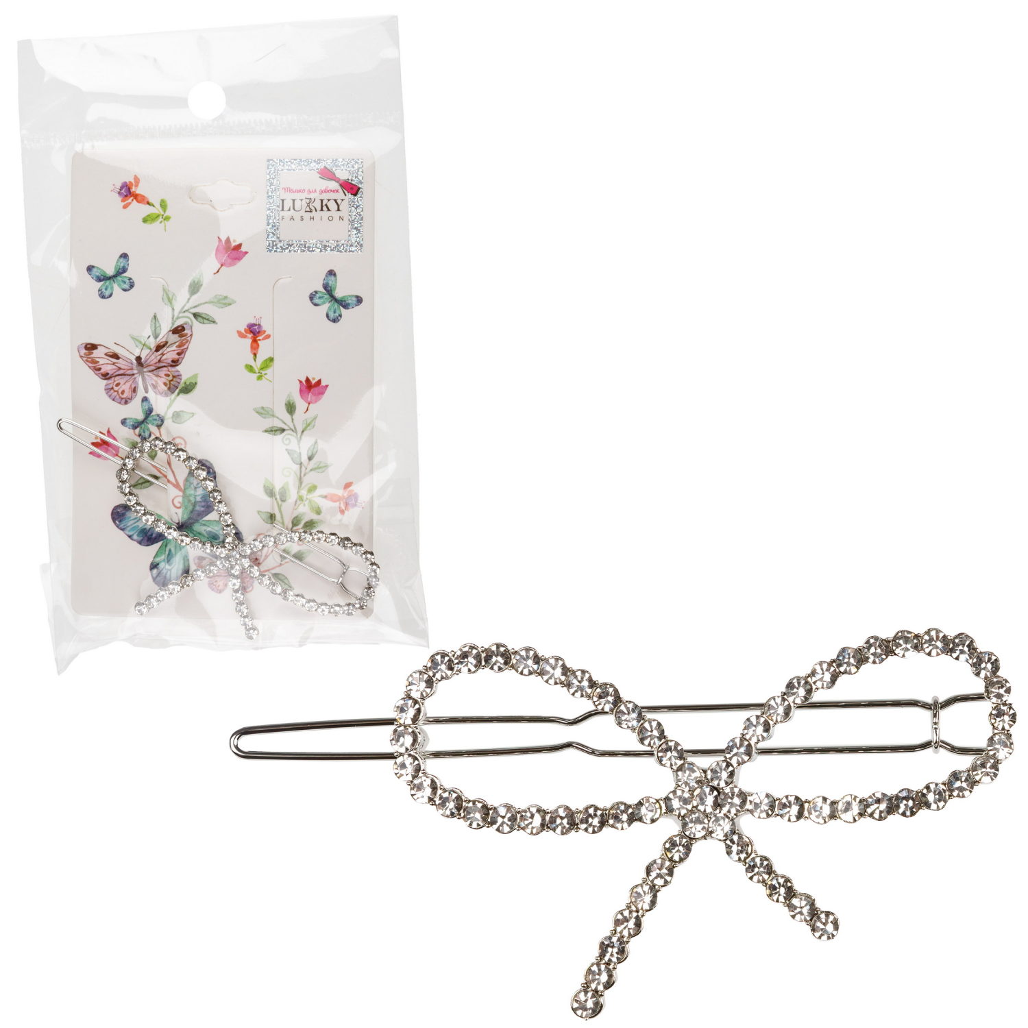 Lukky Fashion заколка-автомат для волос Бант с кристаллами, 1 шт