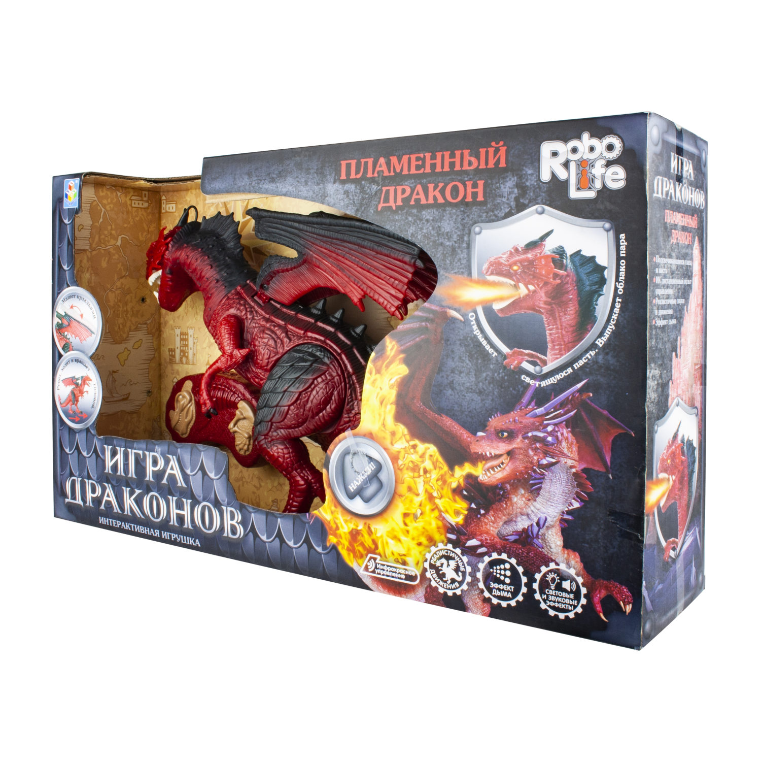 Интерактивная игрушка 1TOY Пламенный дракон на радиоуправлении, со световыми звуковыми и эффектами дыма