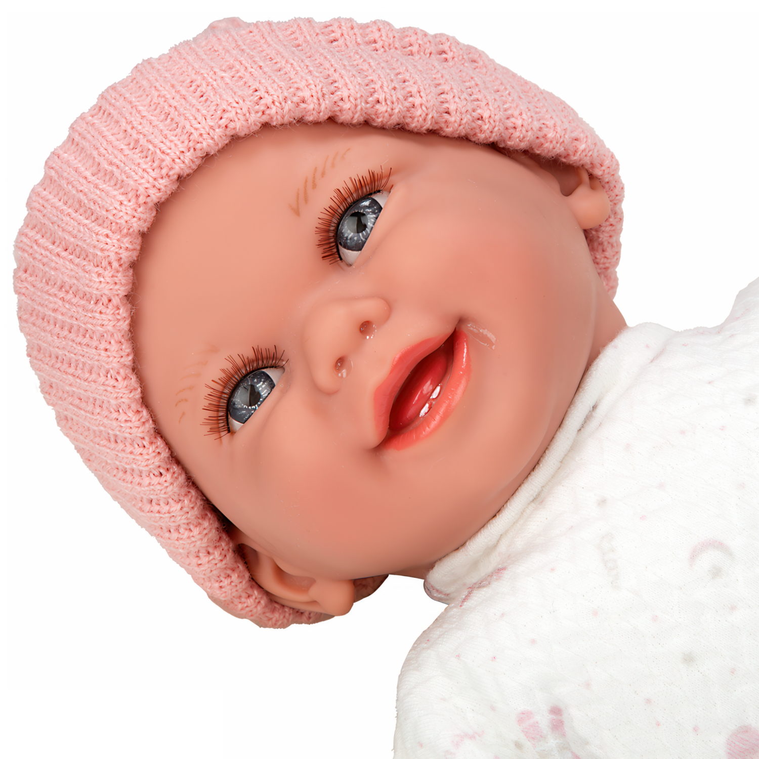 Arias ELEGANCE BABYTO кукла мягкая с винил.конечностями 34 см,со звук.эфф.смеха,в белой одежде,с соской,кор.