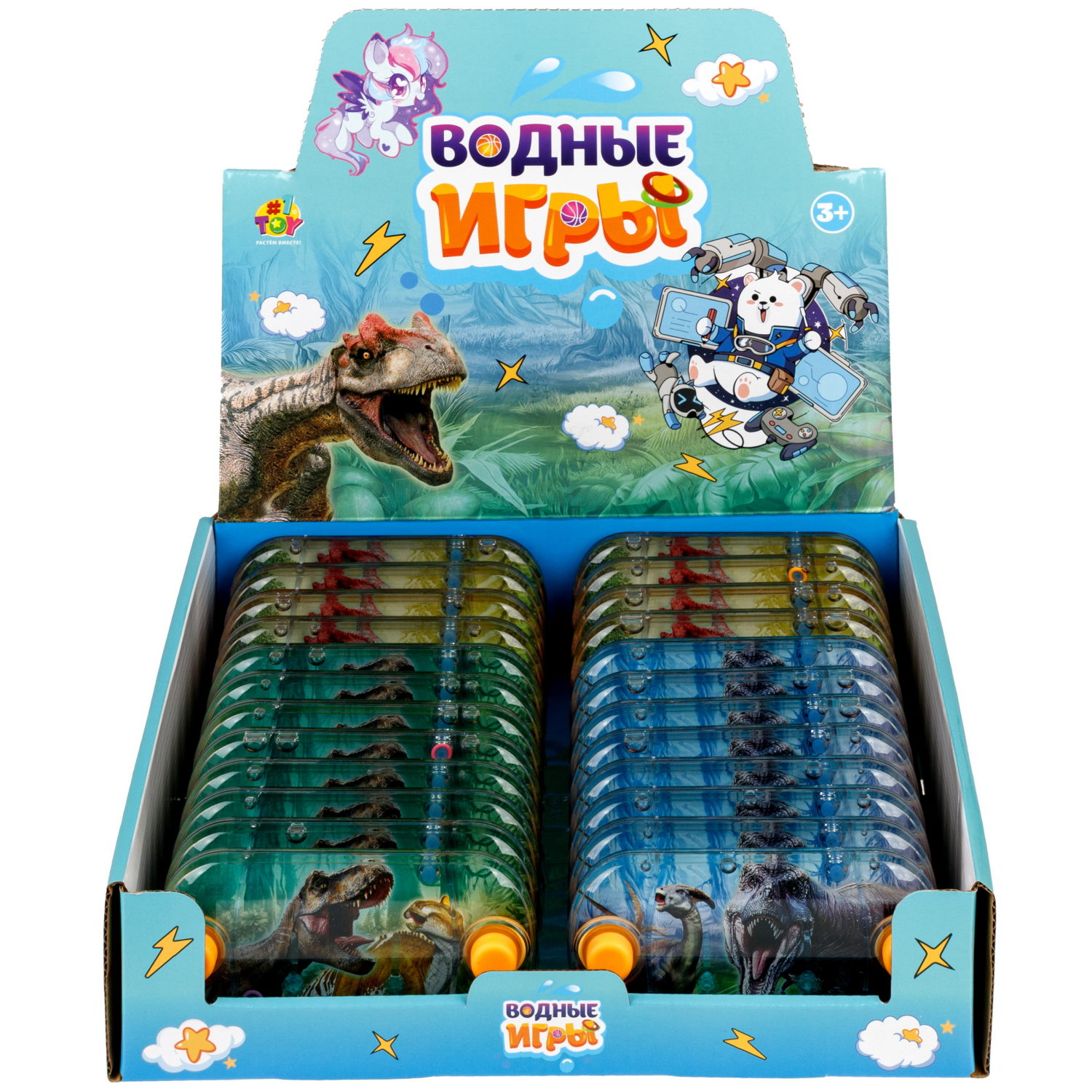 Водный тетрис 1TOY Игра с водой Насади колечки Динозавры, 12х6х2,3 см, 3 вида