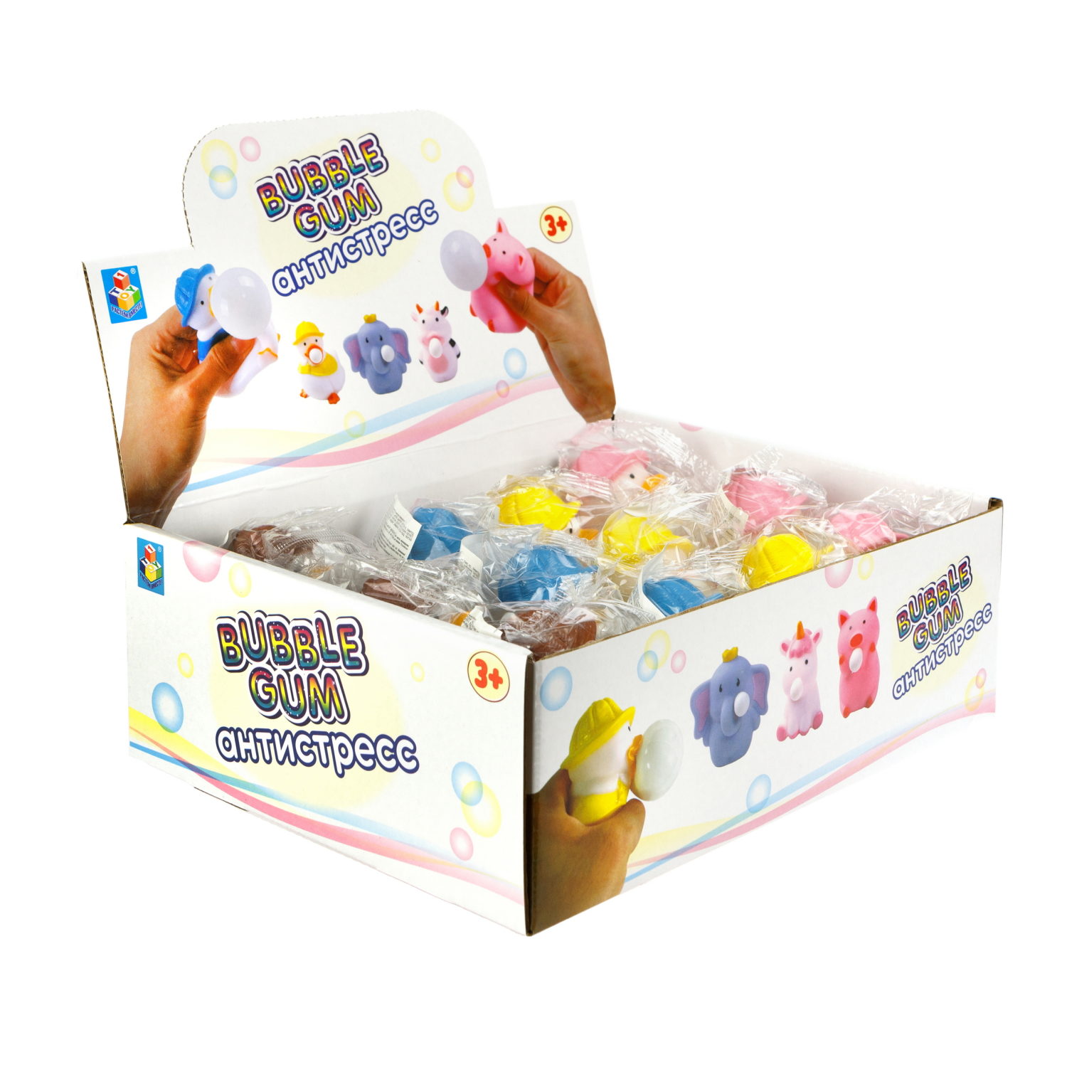 1toy Bubble Gum-антистресс "Уточки" 6,5х6,5х5 см, 4 вида в асс., 12 шт. в д/б