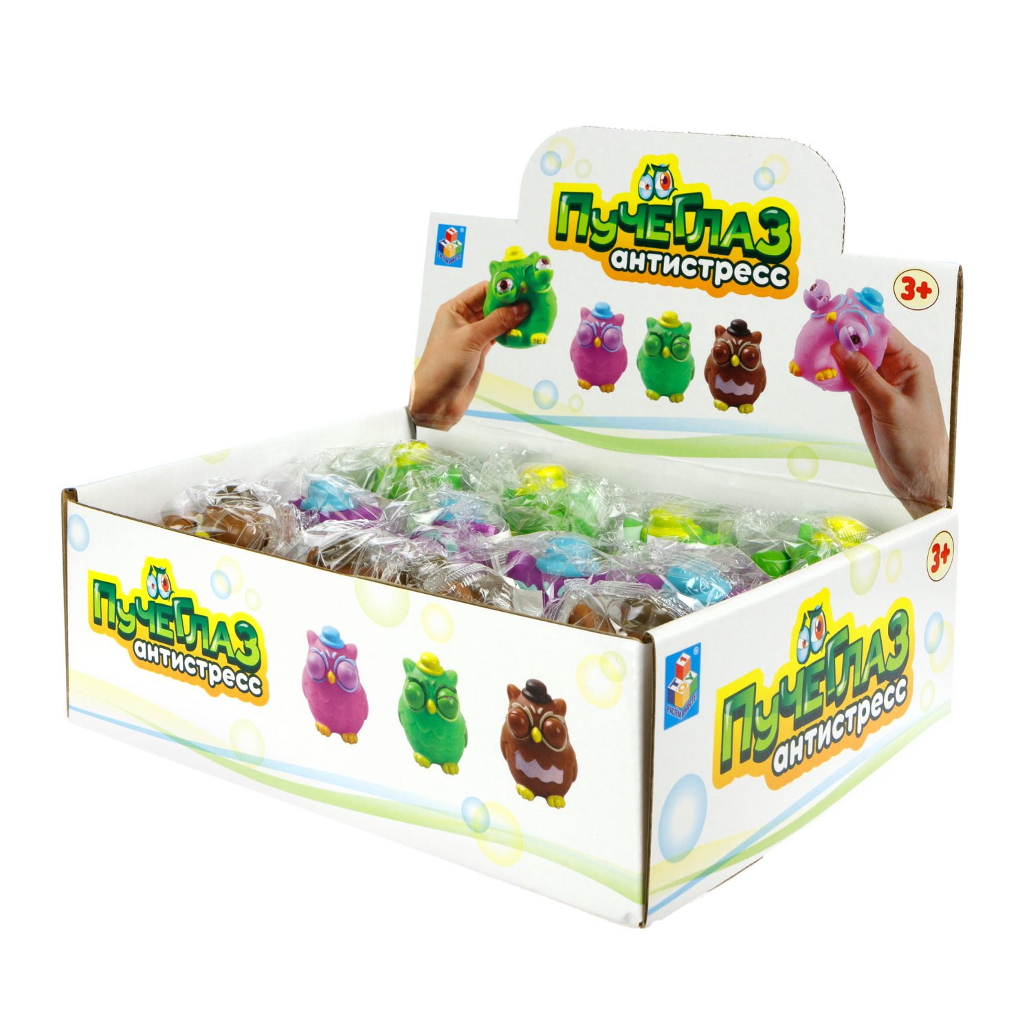 1toy Пучеглаз-антистресс "Совы" 6,5х6x6,8 см, 3 вида в асс., 12 шт. в д/б