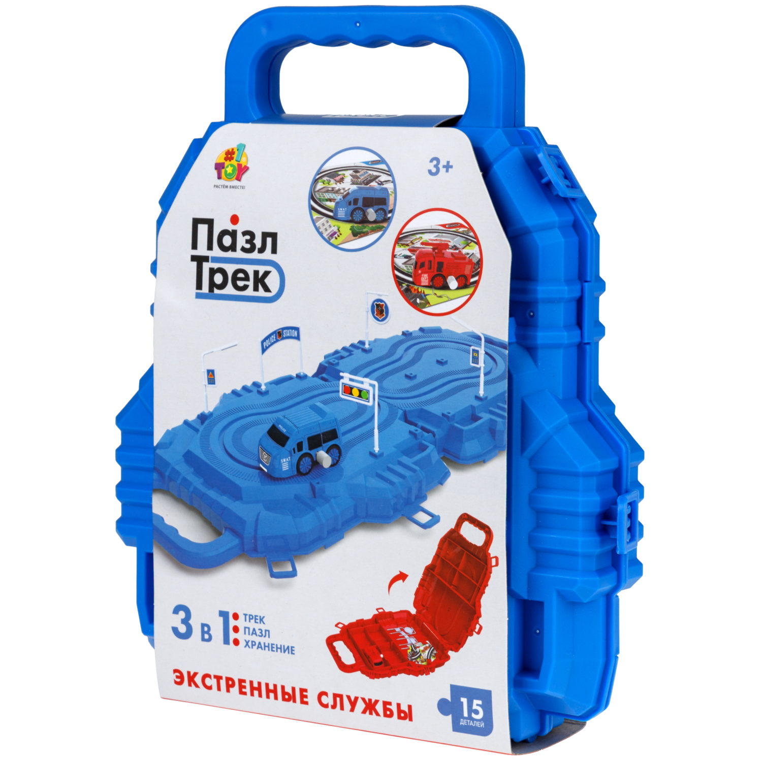 Игровой набор 1TOY Пазл-трек "Экстренные службы полиция" с машинкой, 15 деталей