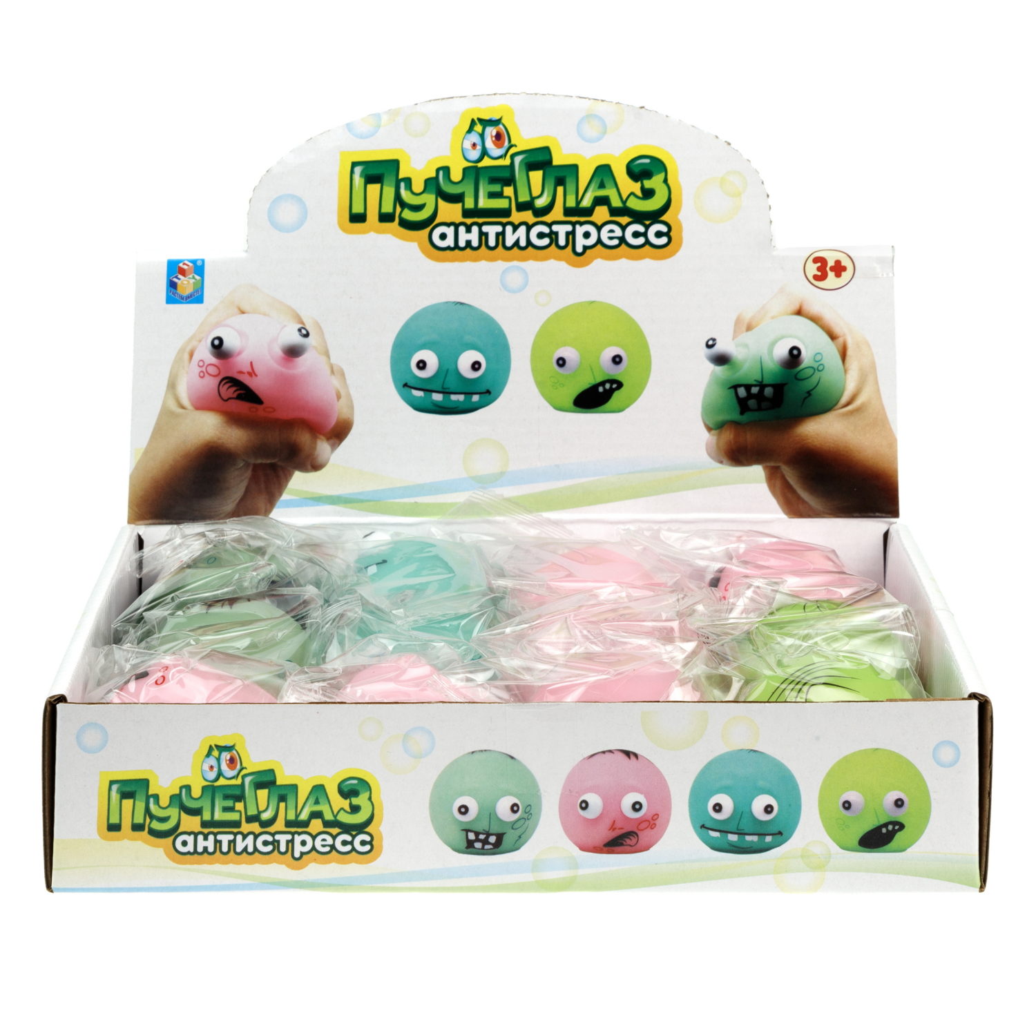 1toy Пучеглаз-антистресс "Зомби" 5,5х5x4,7 см, 4 вида в асс., 12 шт. в д/б
