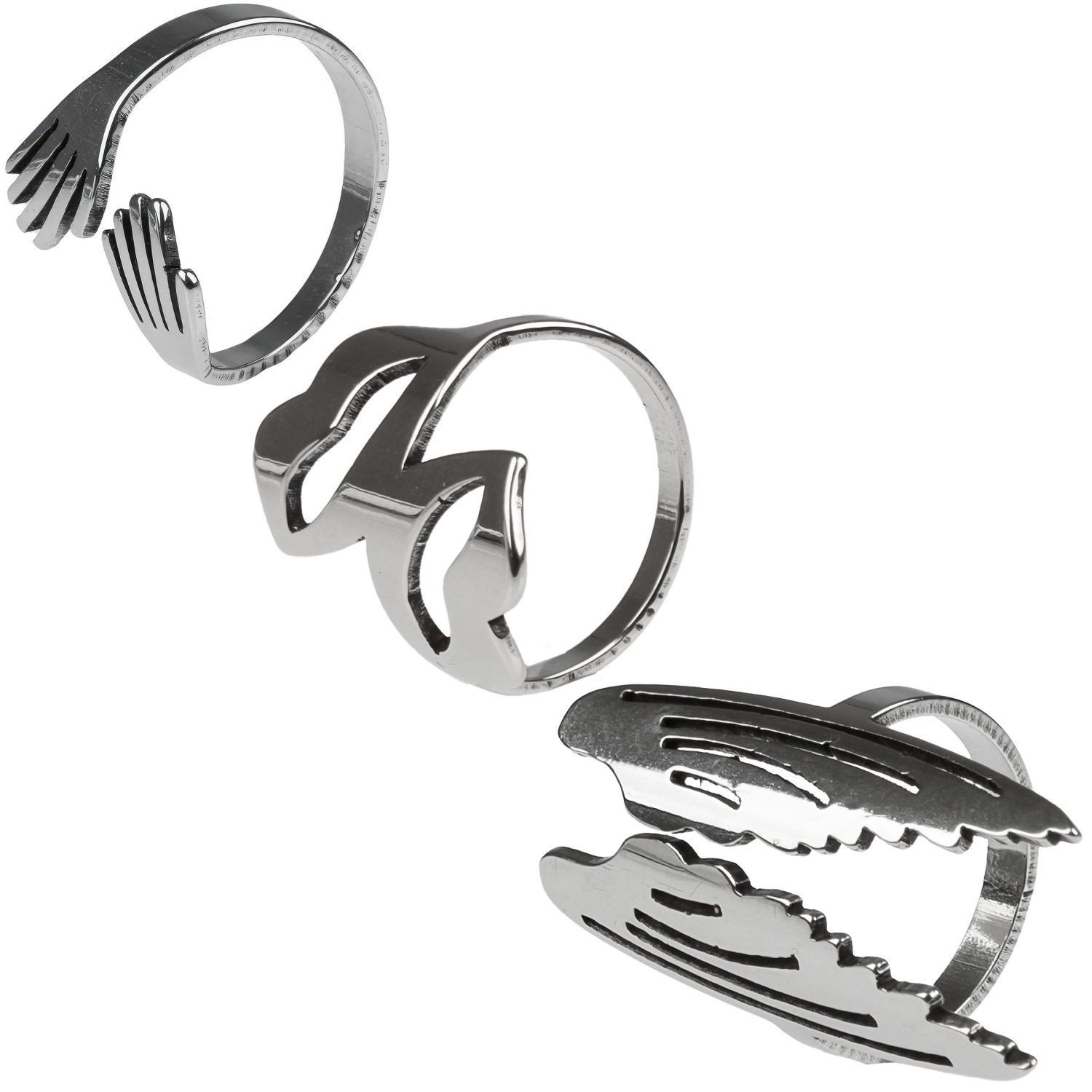 Набор колец серебряного цвета Lukky Fashion с крыльями ангела, 3 шт.