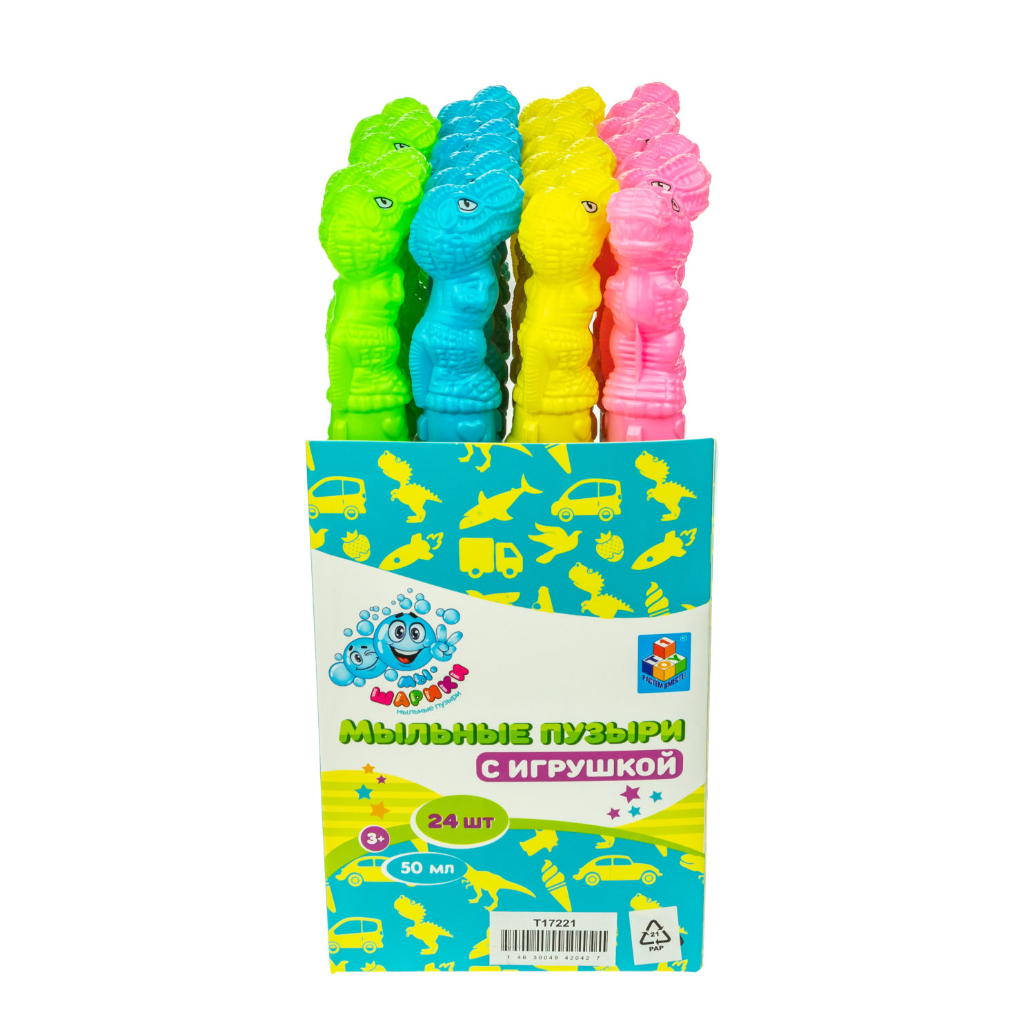 Мыльные пузыри с игрушкой 1TOY "Мы-шарики!" "Динозавр" (50 мл.)